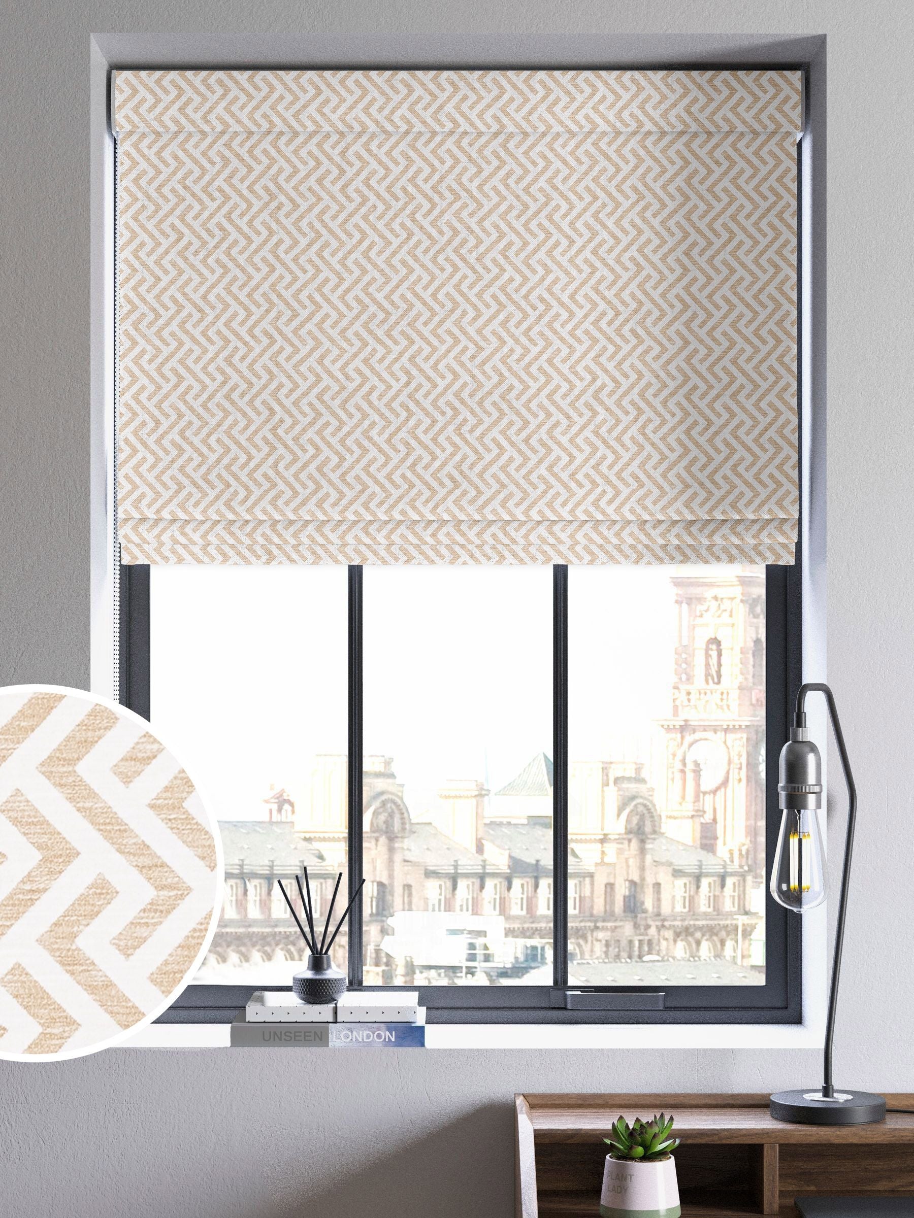 Natural Amble roman blind with gold geometric design - British product