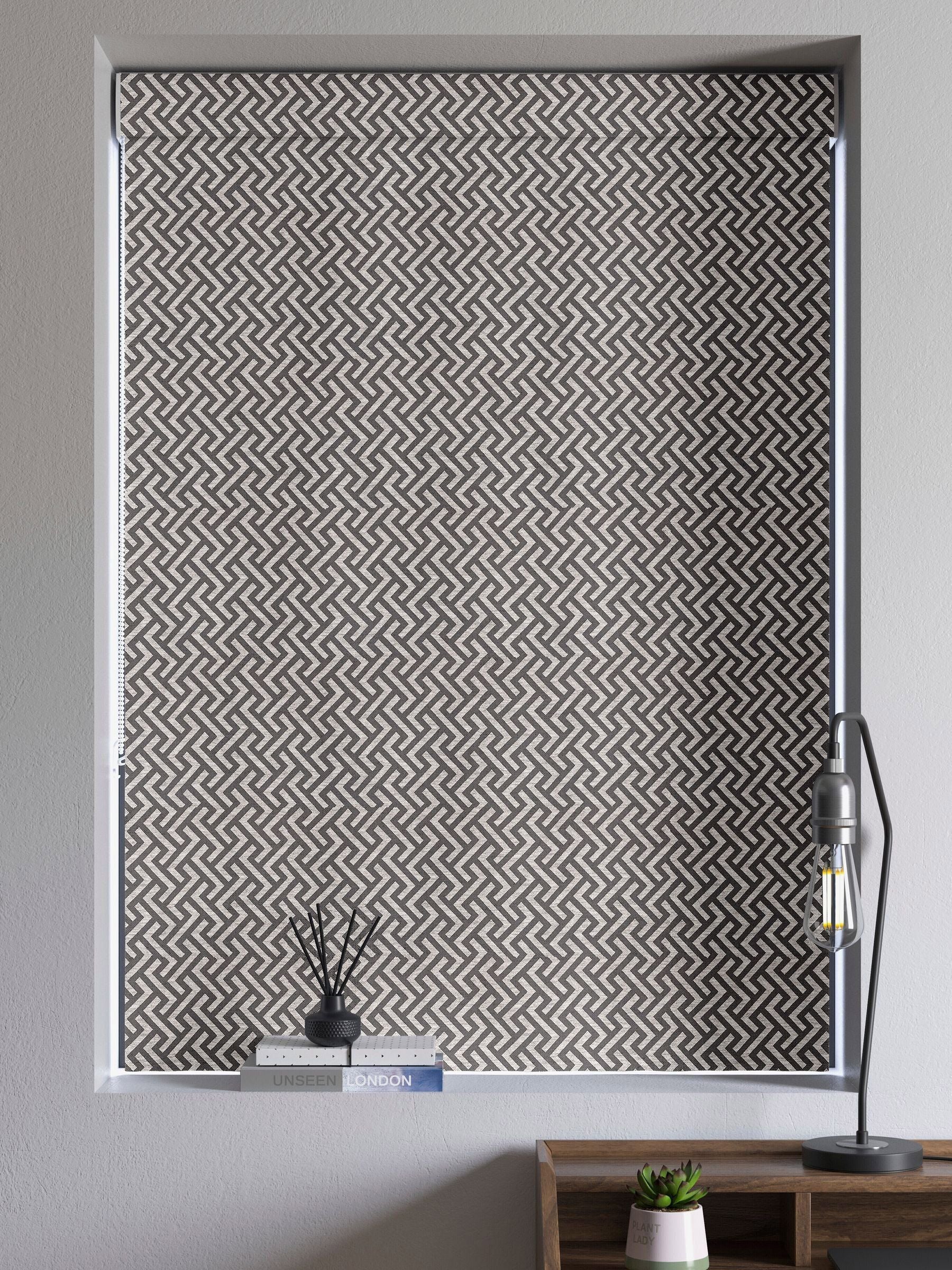 Grey Amble geometric made-to-measure Roman blind, UK version