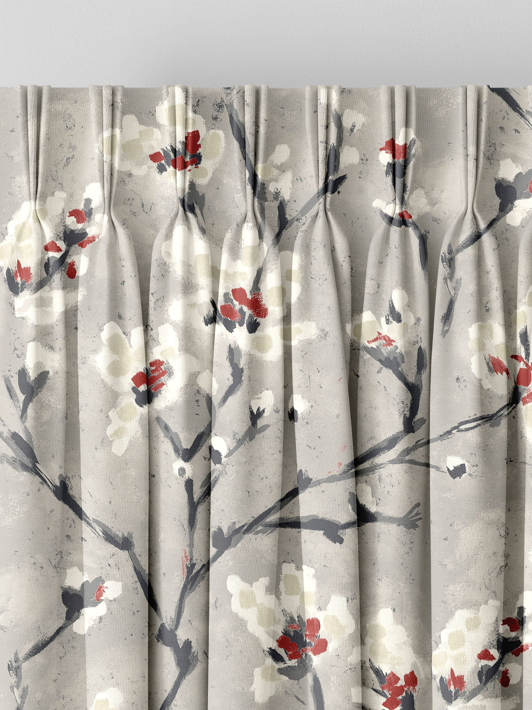 Red Burley made to measure curtains with red flowers - British product