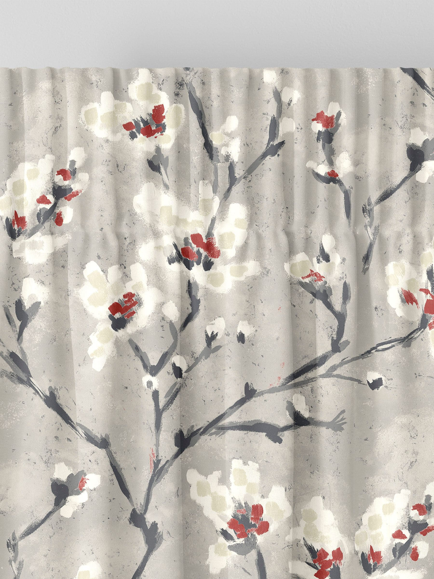 Red Burley made to measure curtains with red flowers - British product