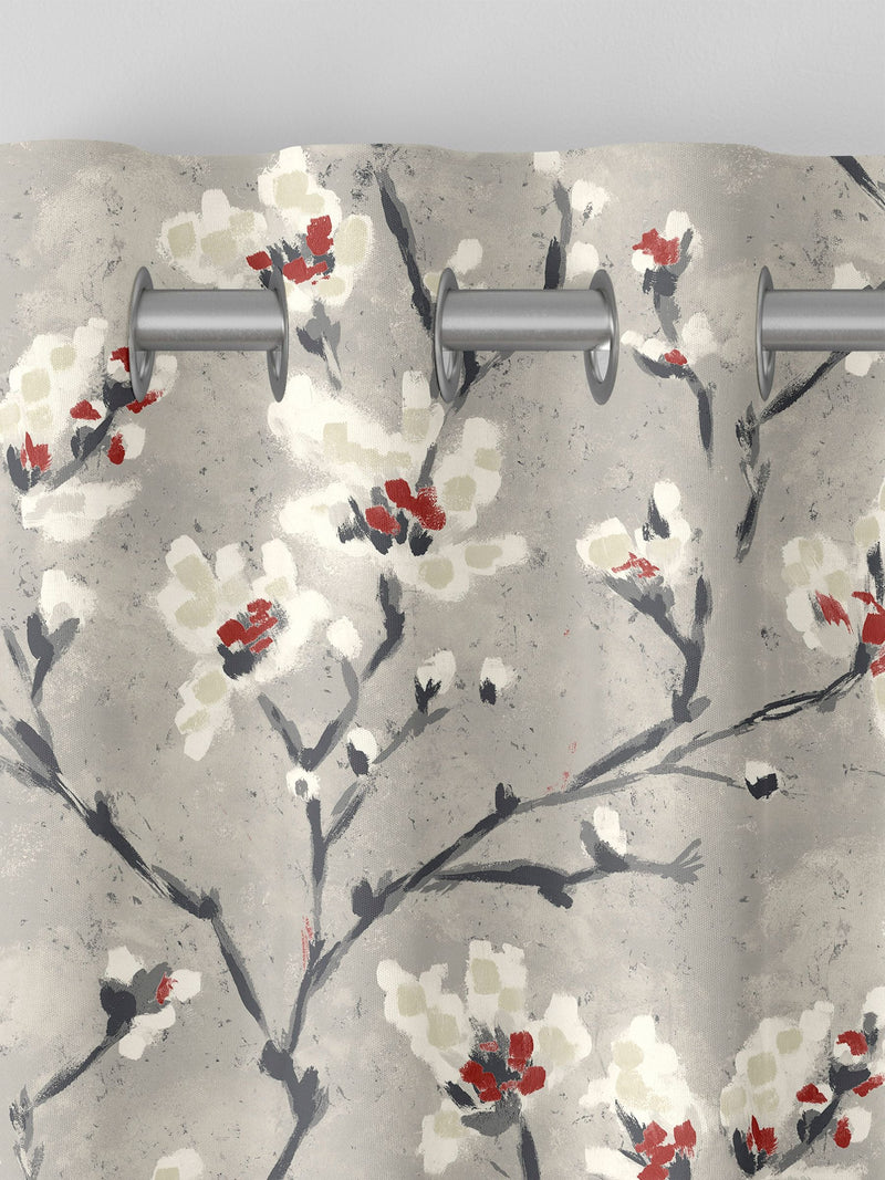 Red Burley made to measure curtains with red flowers - British product