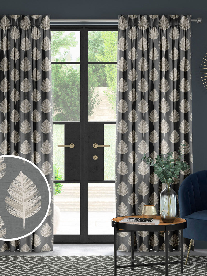 Grey Finn made to measure curtains leaf design (British brand)