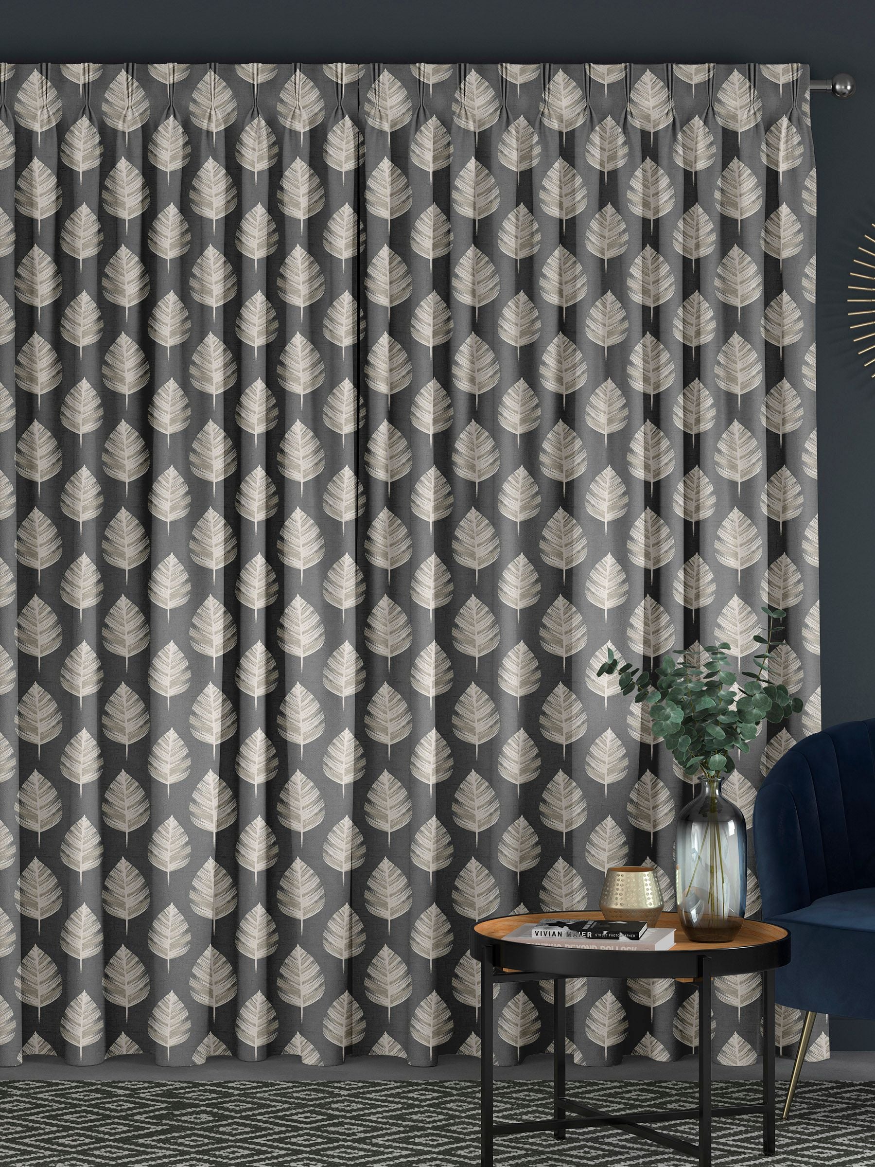 Grey Finn made to measure curtains leaf design (British brand)