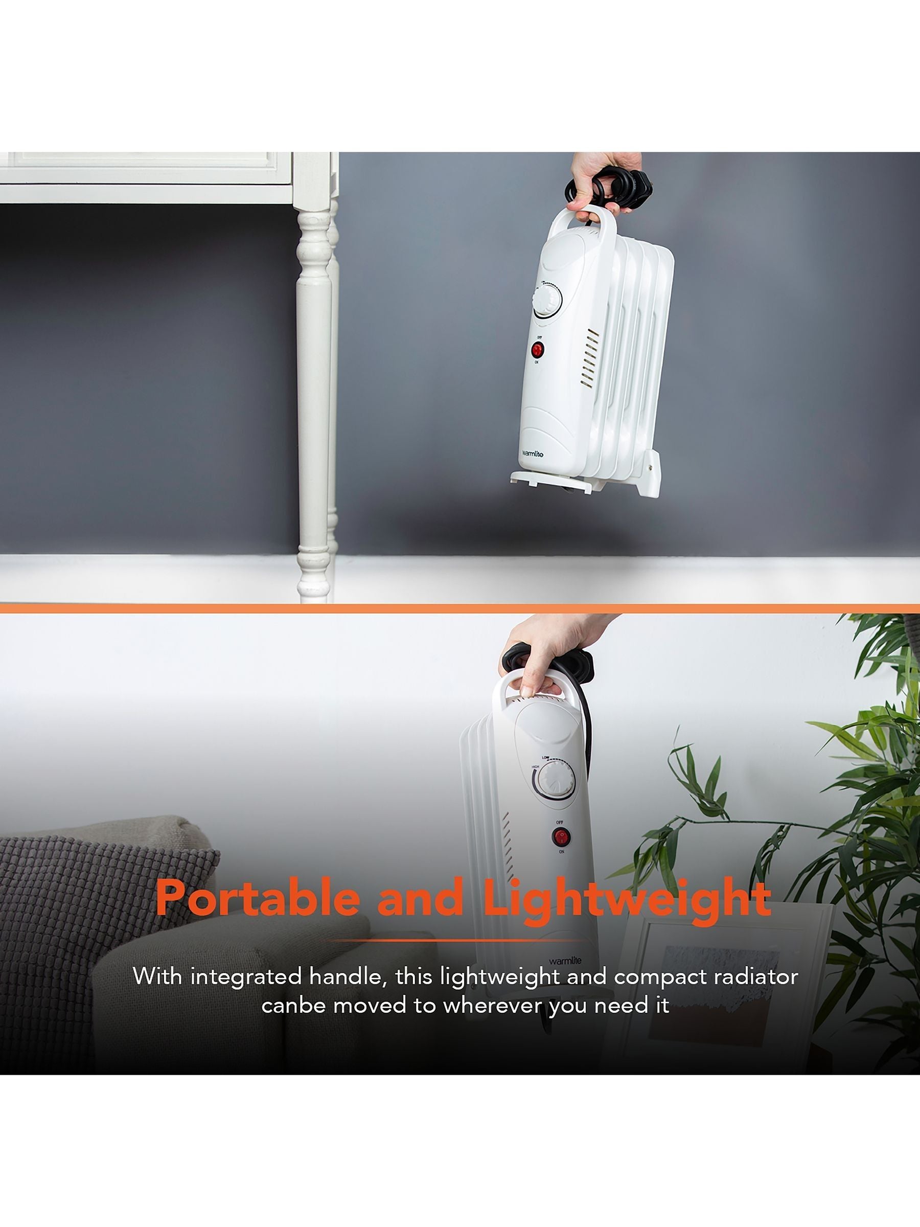 Warmlite oil filled radiator 650W thermostat, UK version
