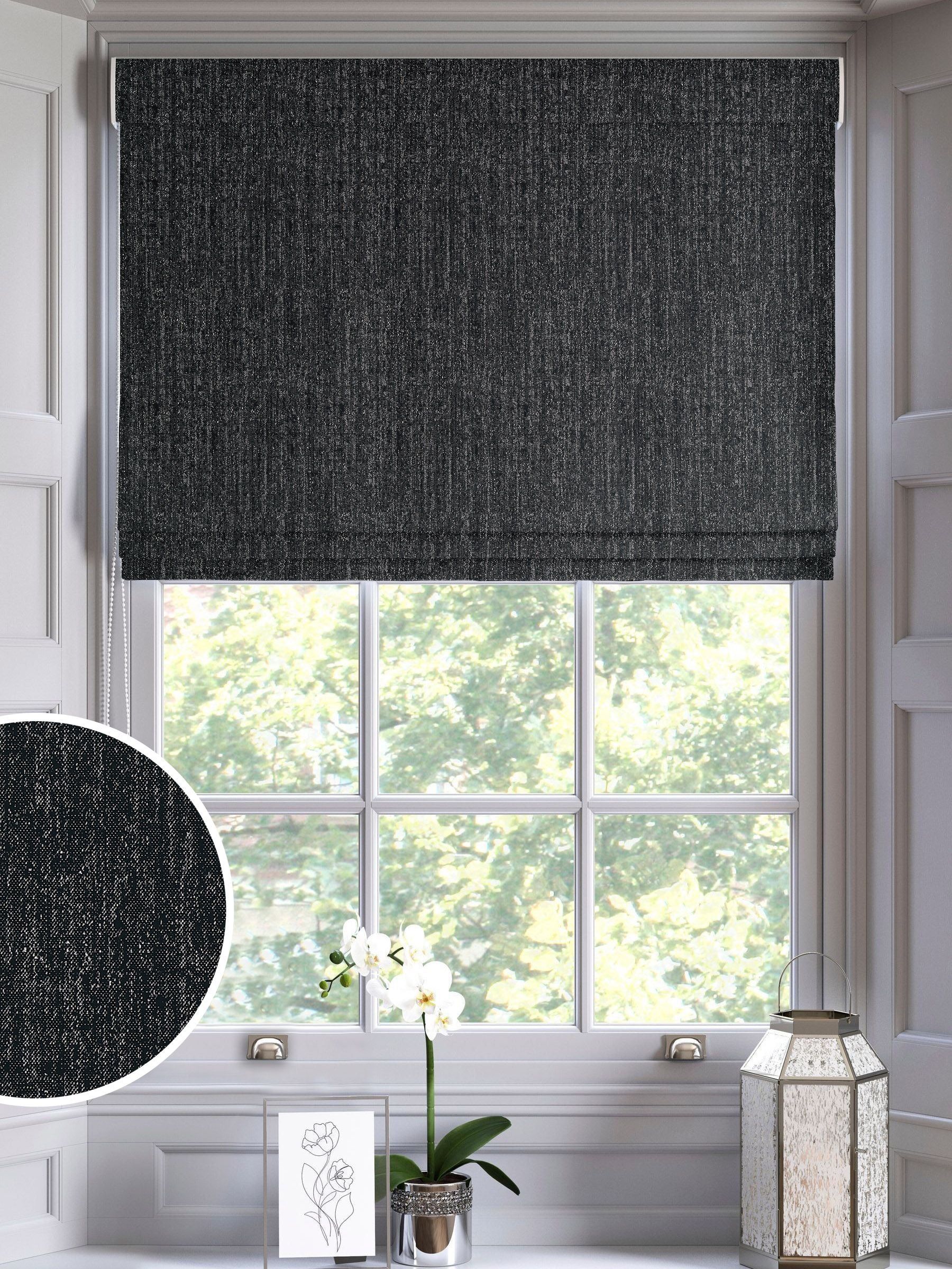 Black glittery roman blind made to measure - British product