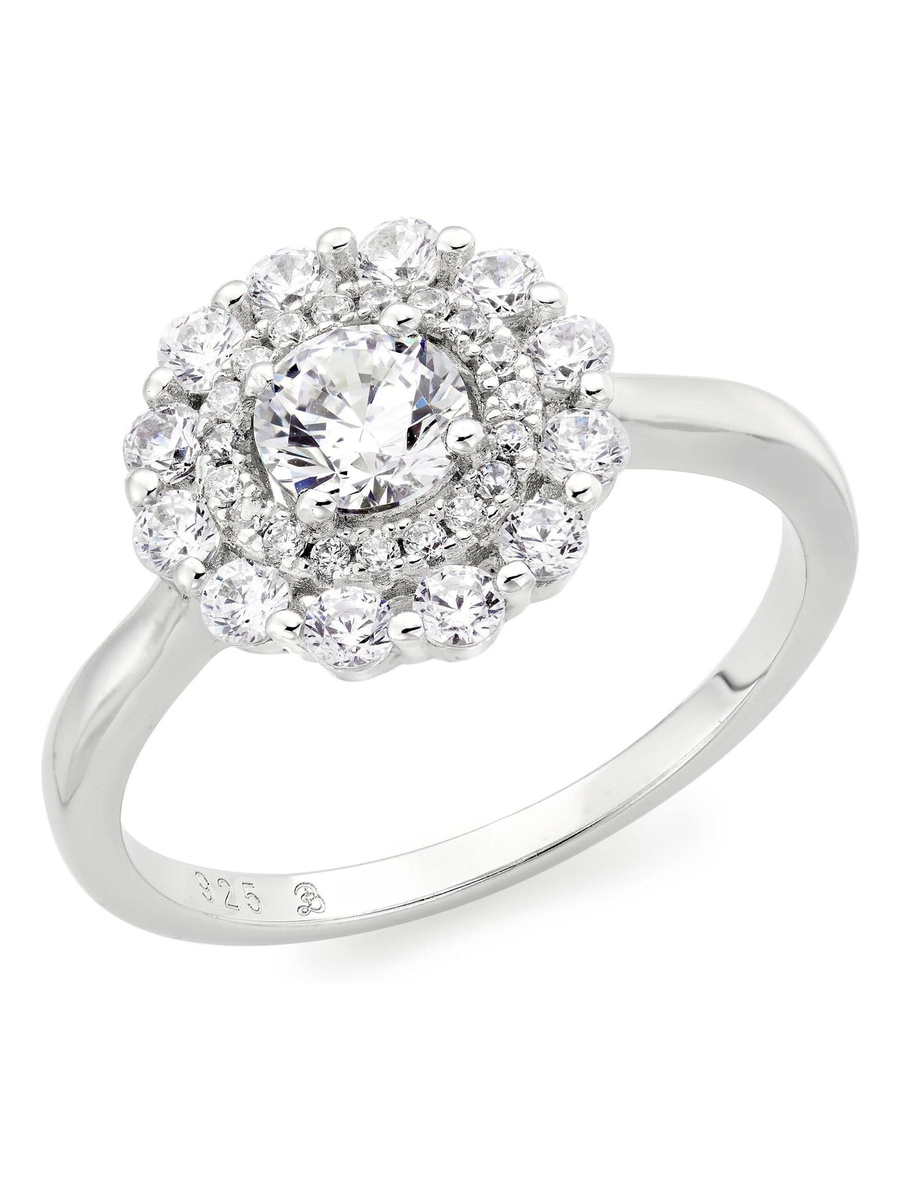 Beaverbrooks silver cubic zirconia double halo ring - British product