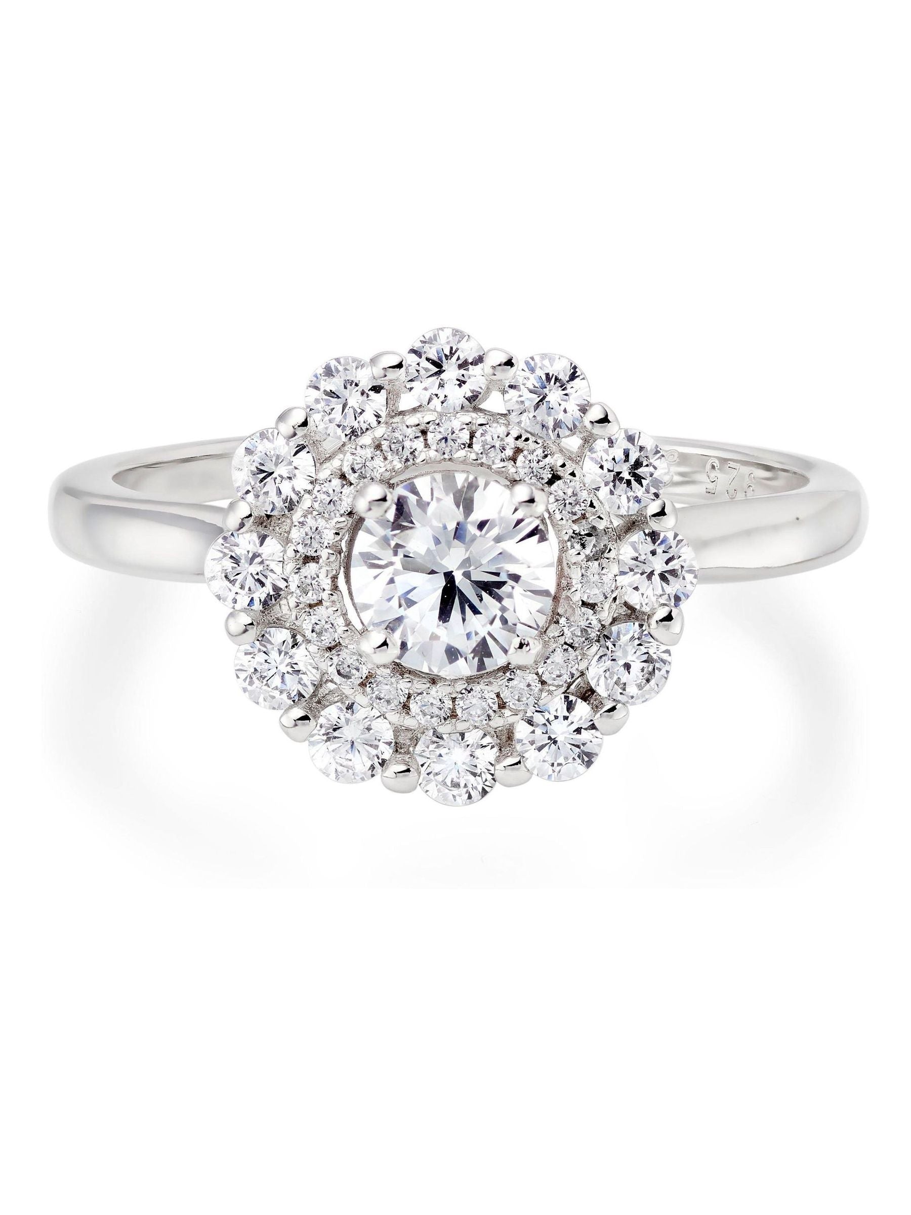 Beaverbrooks silver cubic zirconia double halo ring - British product