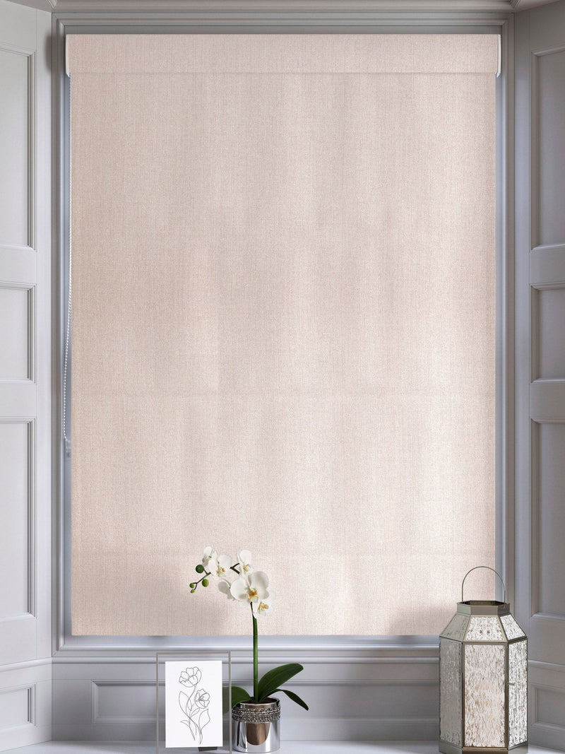 Pink glittery made to measure roman blind, imported from the UK