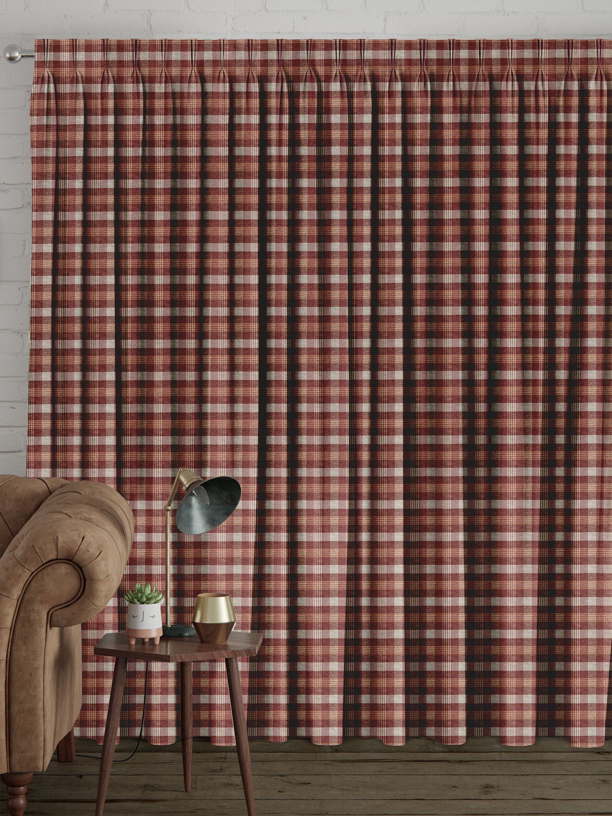 Cleveland red check curtains, imported from the UK