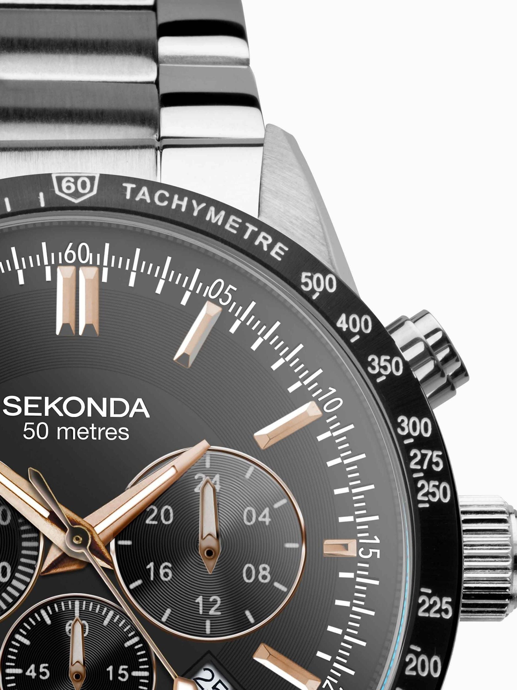 Sekonda Black Stainless Steel Bracelet Chronograph Watch 45mm (British brand)