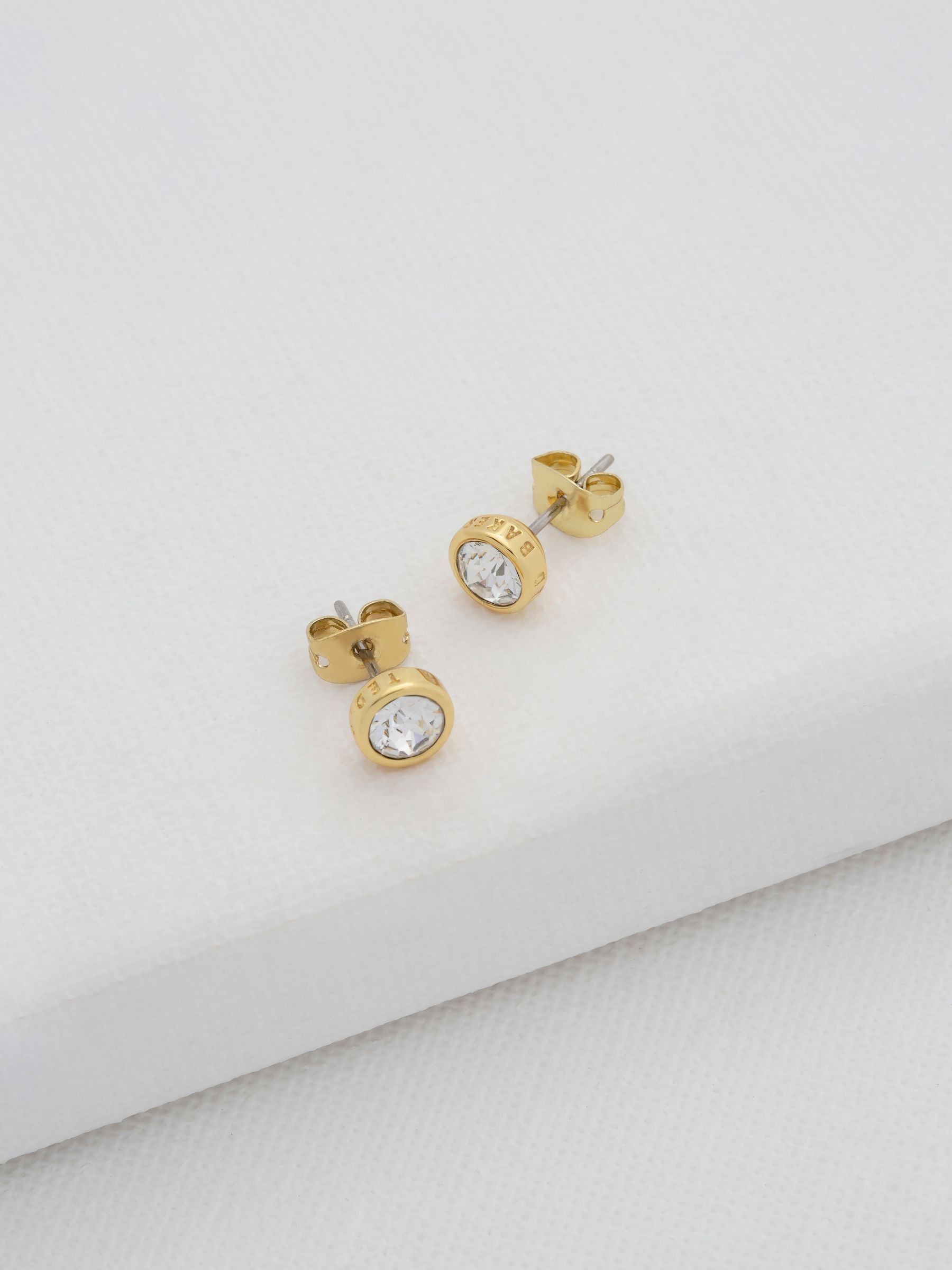 Ted Baker crystal stud earrings gold tone small size - British product