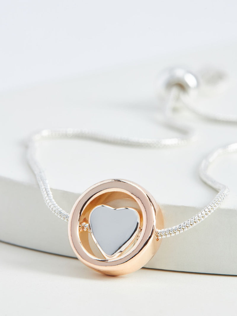 Rose Gold and Silver Tone Heart Pully Bracelet, imported from the UK