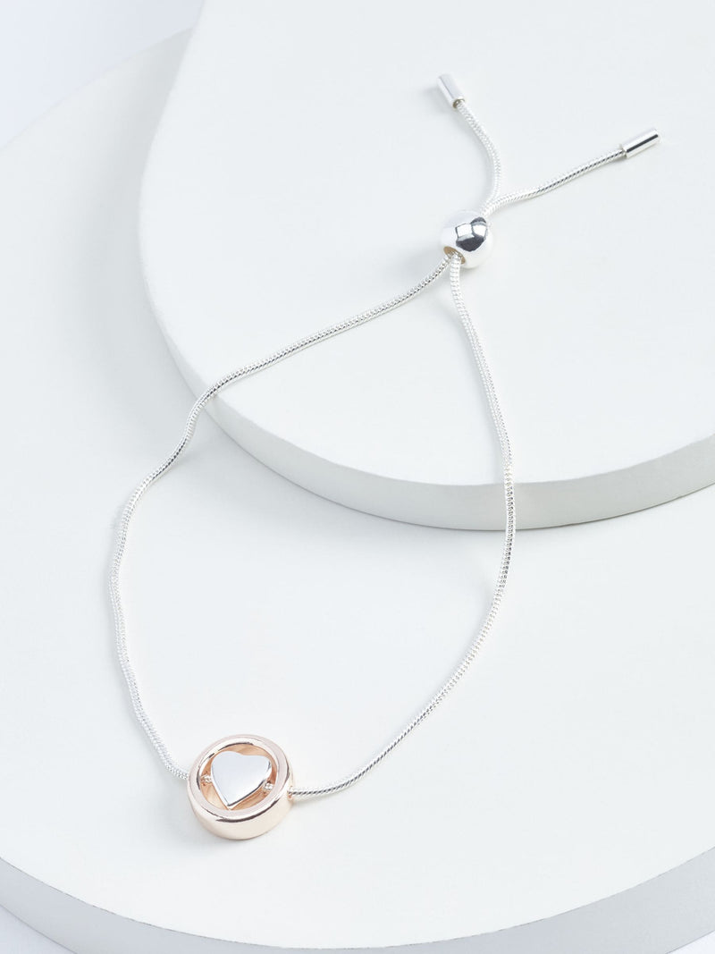 Rose Gold and Silver Tone Heart Pully Bracelet, imported from the UK