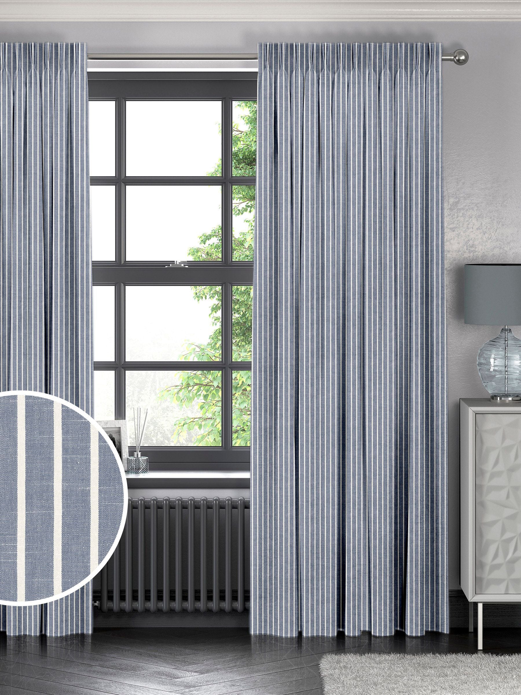 Franklin navy stripe made to measure curtains, imported from the UK