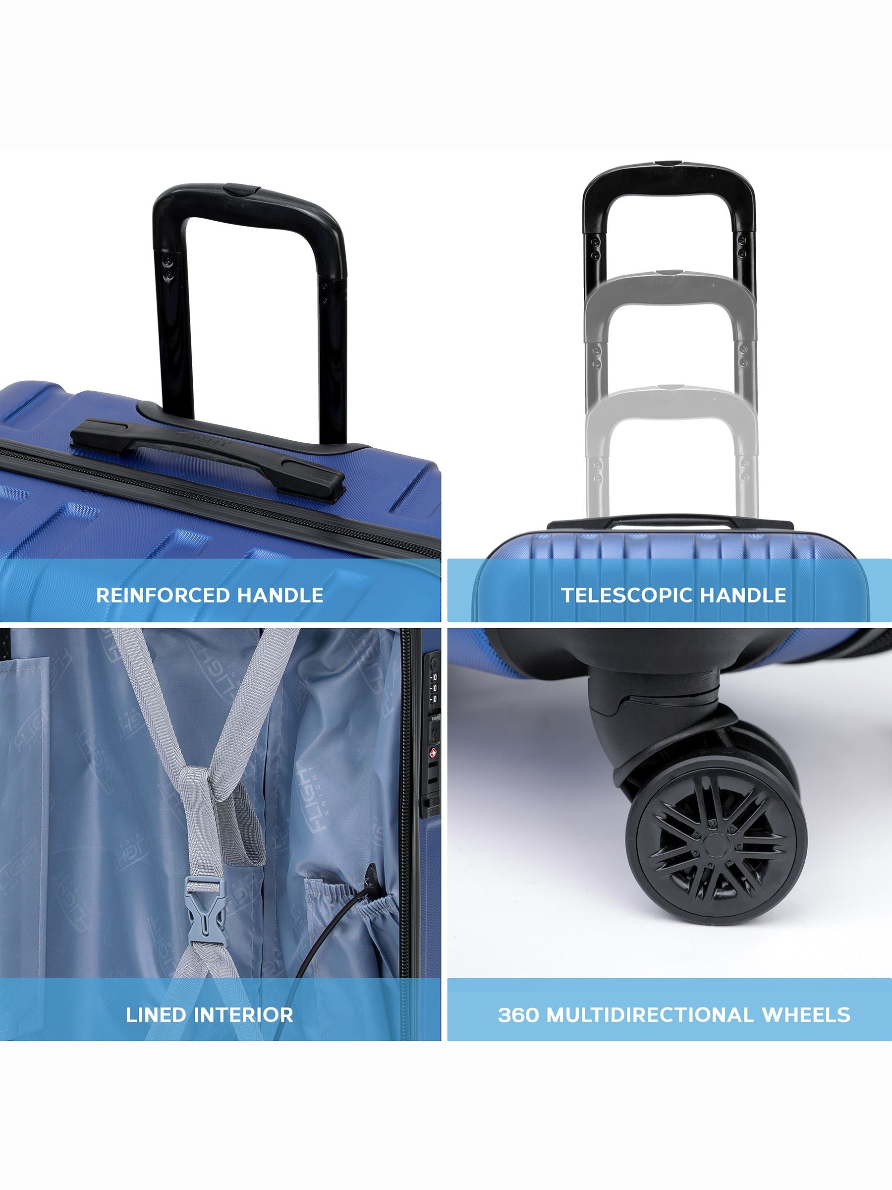 Flight Knight Navy Blue Large Hardcase Lightweight Check-In Suitcase with 4 Wheels
