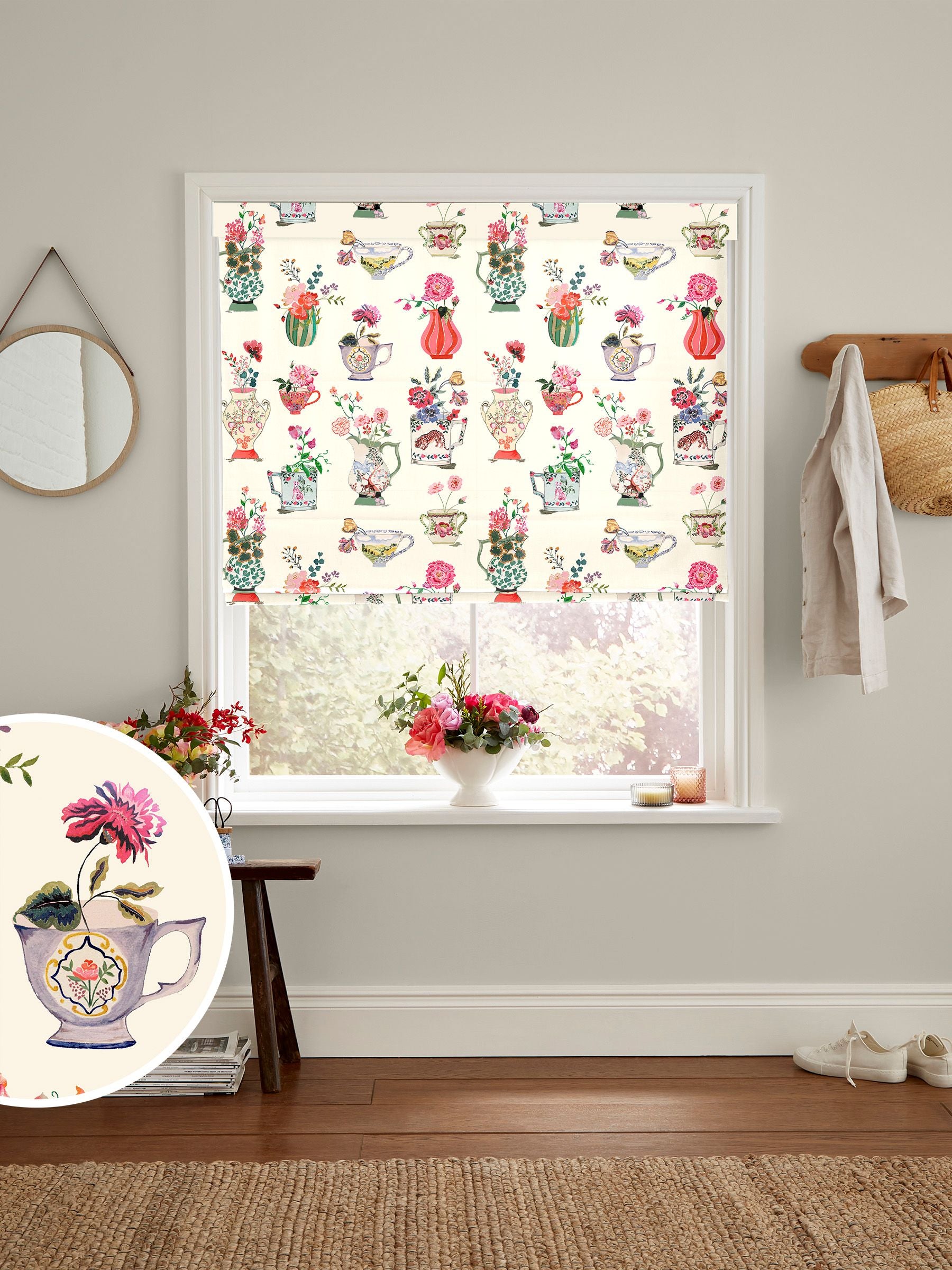 Cath Kidston Roman blinds with Cream Cups And Vases print, UK version