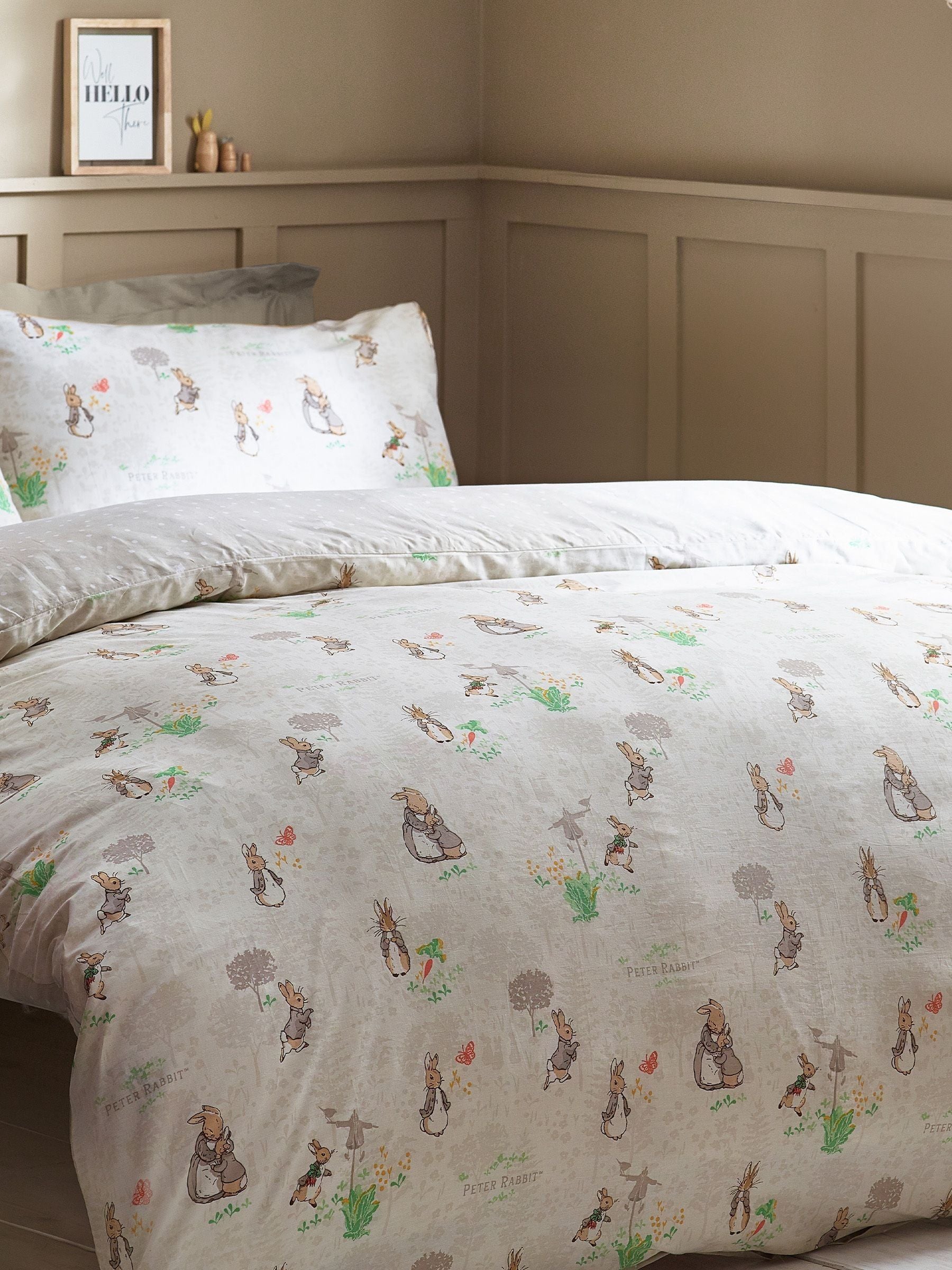 Peter Rabbit natural classic watercolour duvet cover and pillowcase set, imported from the UK