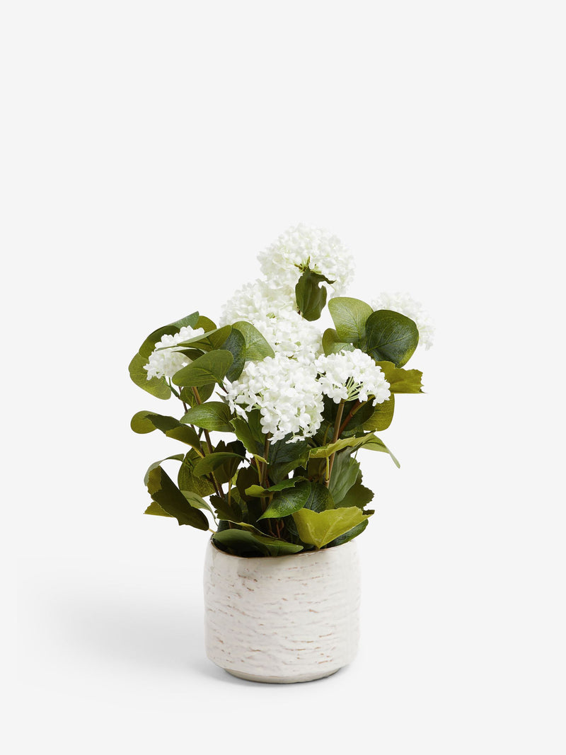 White artificial viburnum plant in country ceramic pot (British brand)