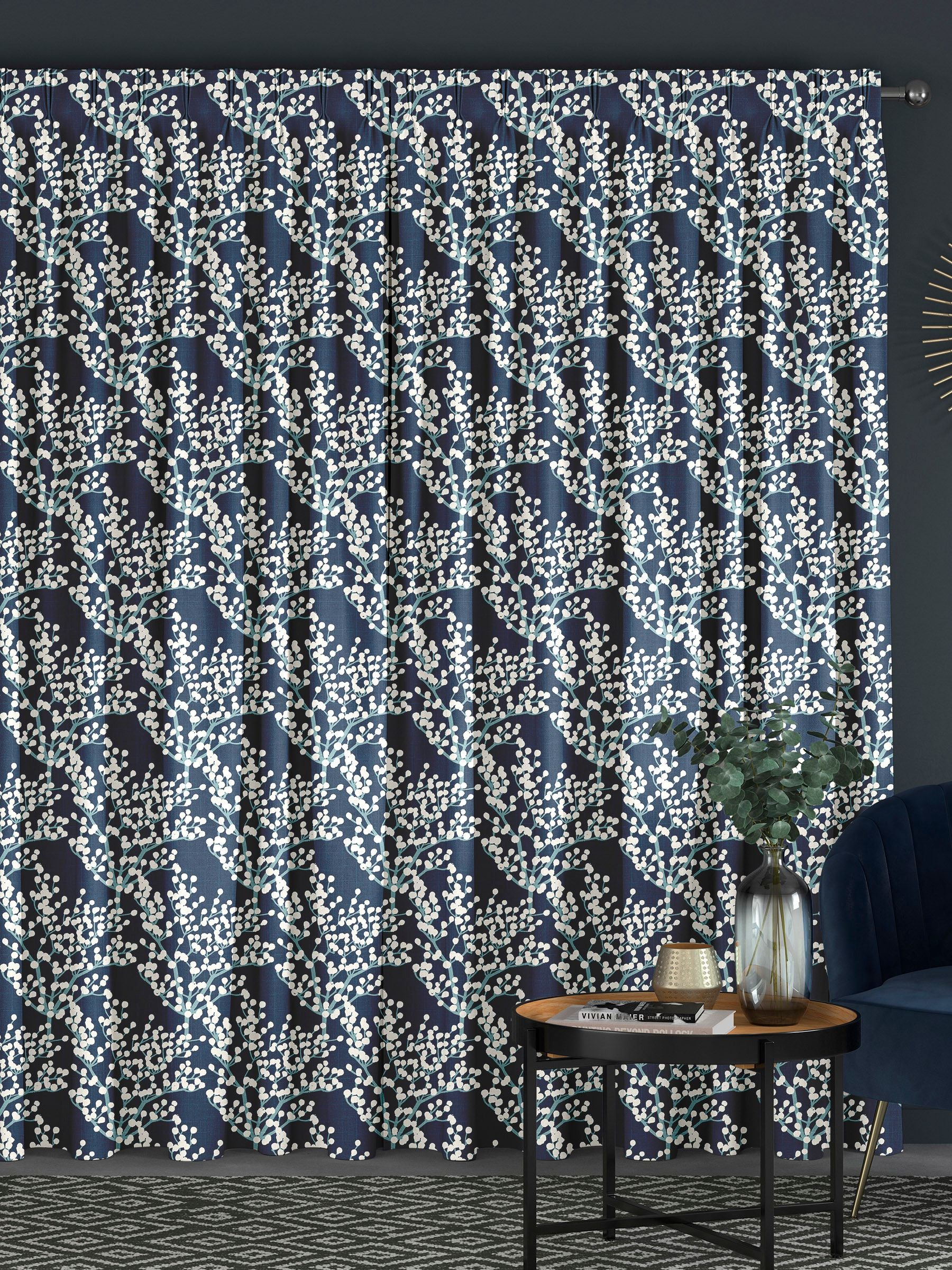 Blue Grove navy curtains, imported from the UK
