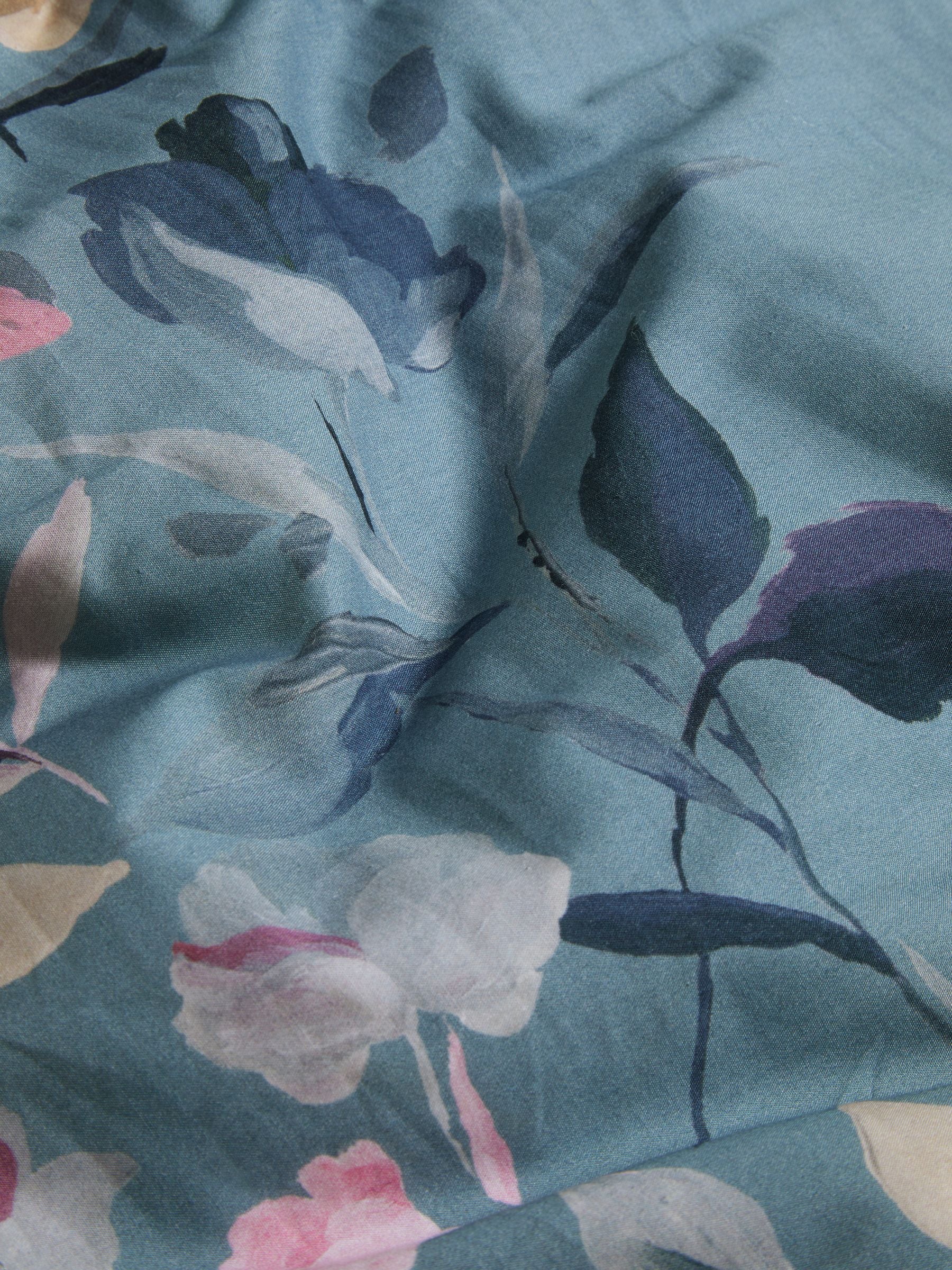 Blue/White Floral Oxford Edge Reversible 100% Cotton Duvet Cover and Pillowcase Set