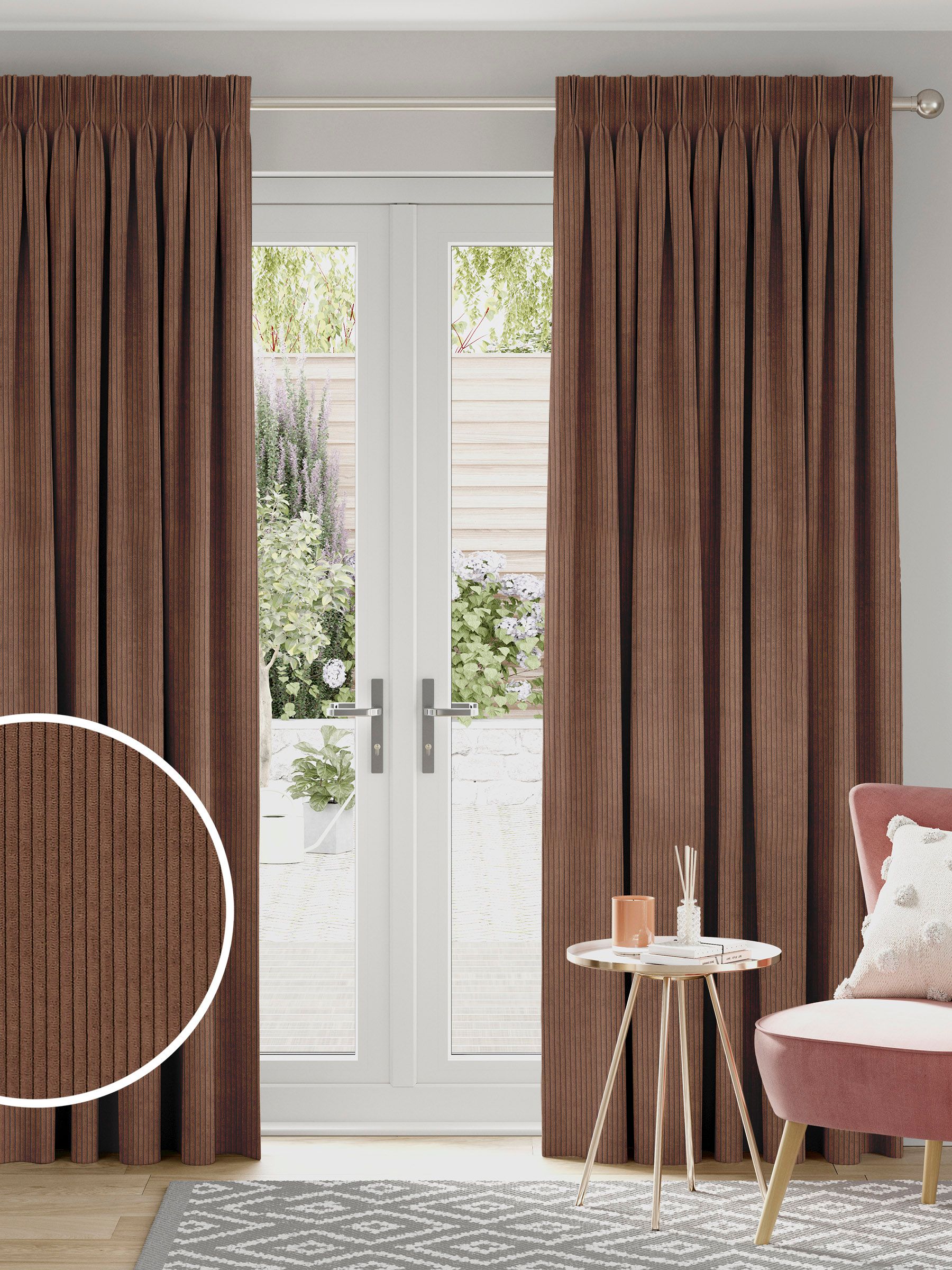 Jangga cognac brown corduroy made to measure curtains (British brand)