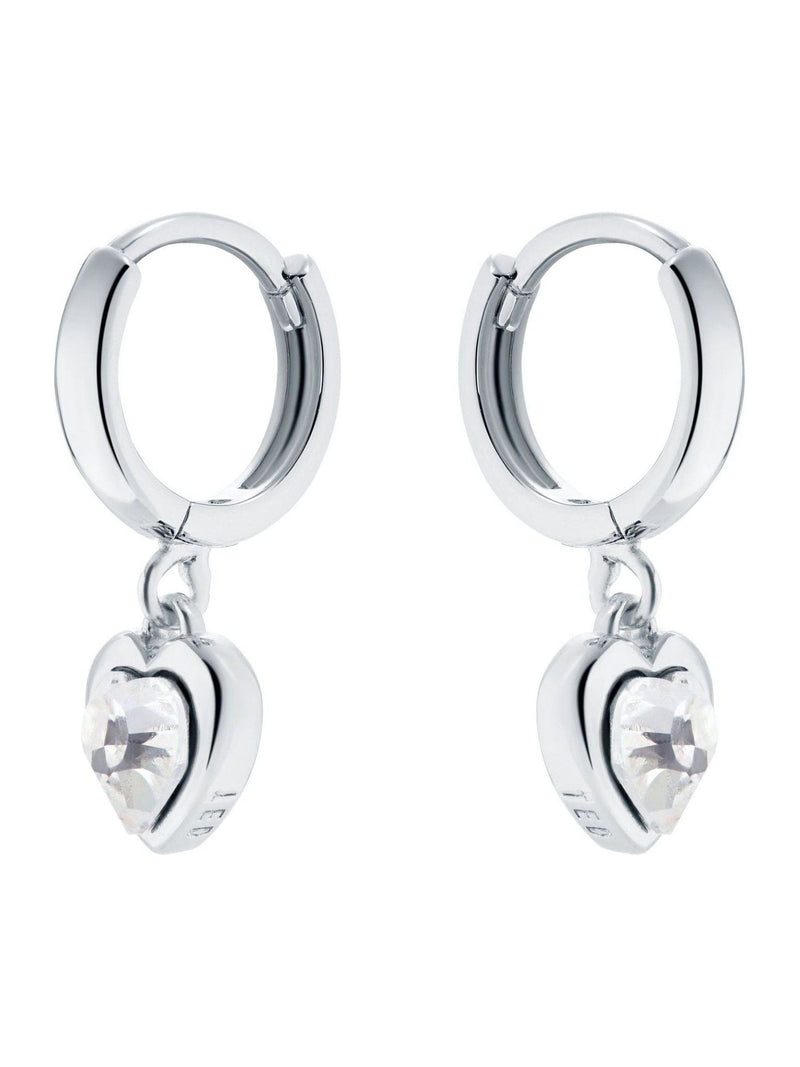 Ted Baker silver tone clear crystal heart huggie earrings (British brand)