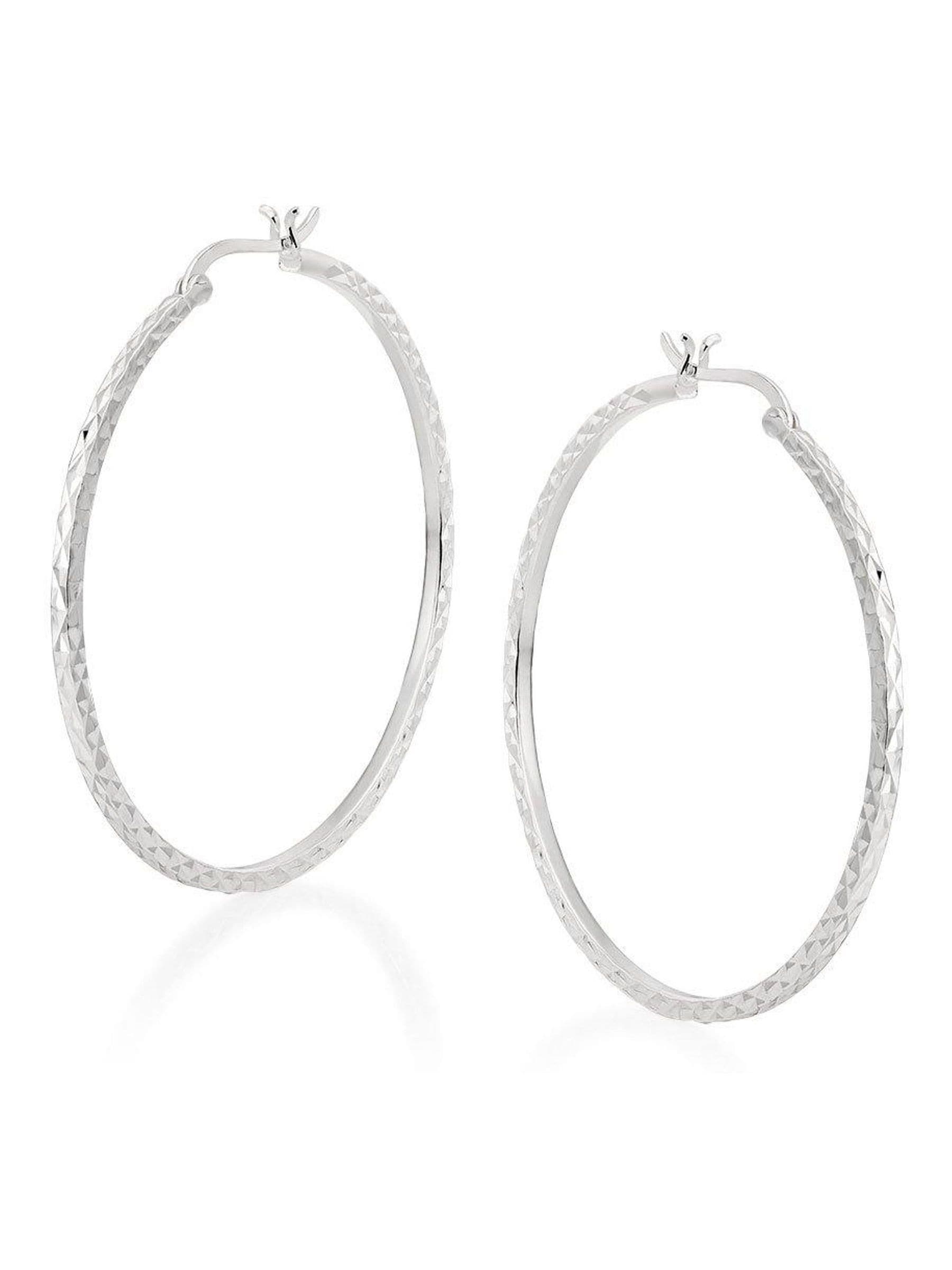 Beaverbrooks sterling silver sparkle cut hoop earrings 1.5mm x 50mm - British product