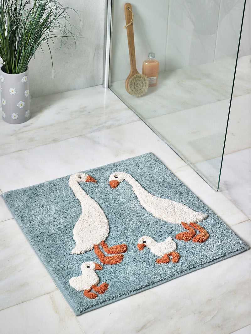 Teal Blue Goose And Friends 100% Cotton Shower Mat