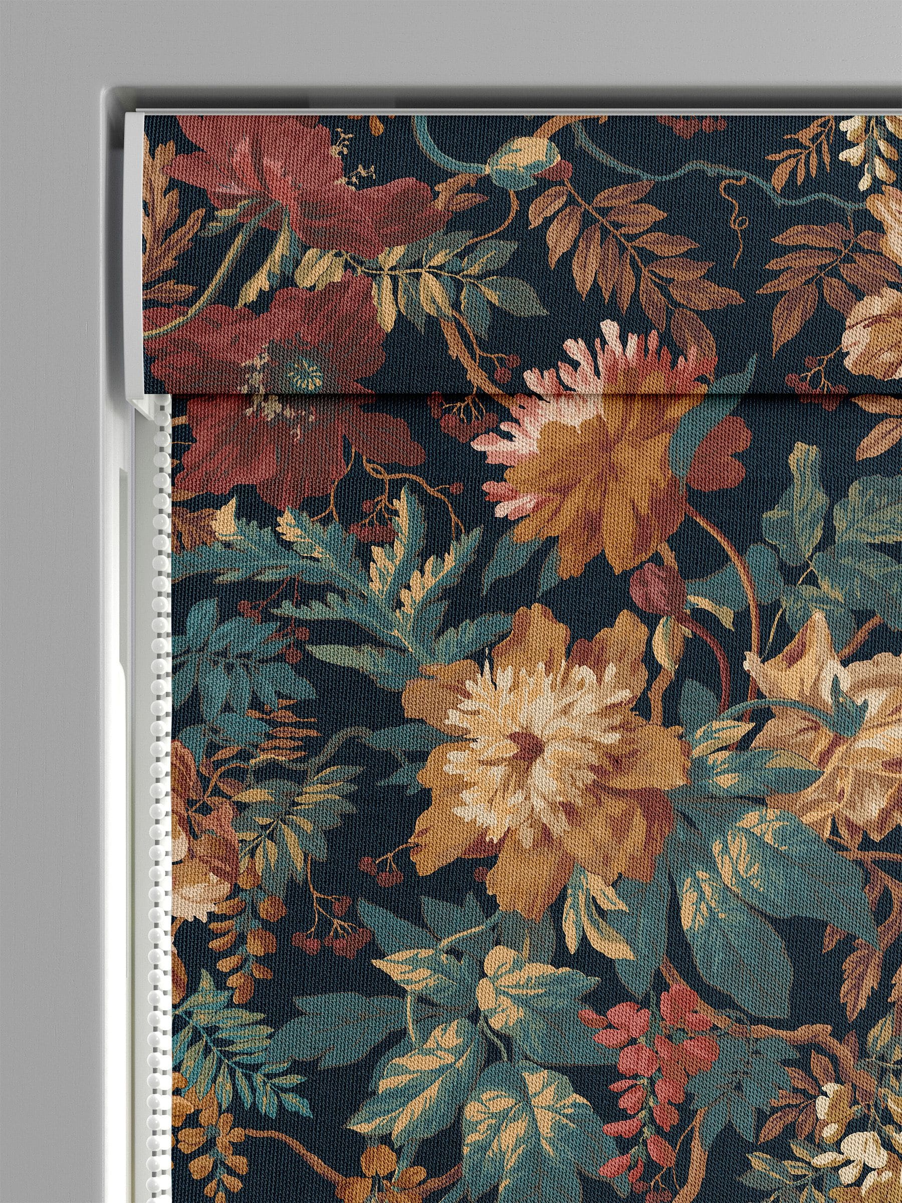 Graham & Brown Florenzia Dusk Blue Roman blind, imported from the UK