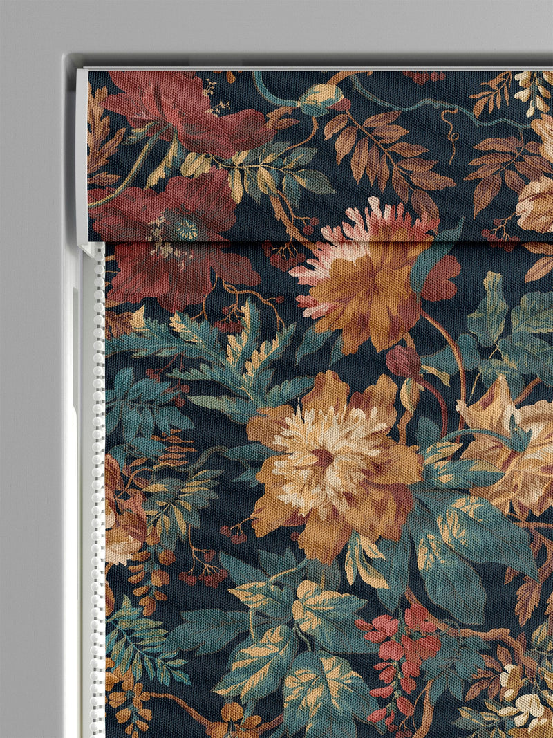 Graham & Brown Florenzia Dusk Blue Roman blind, imported from the UK