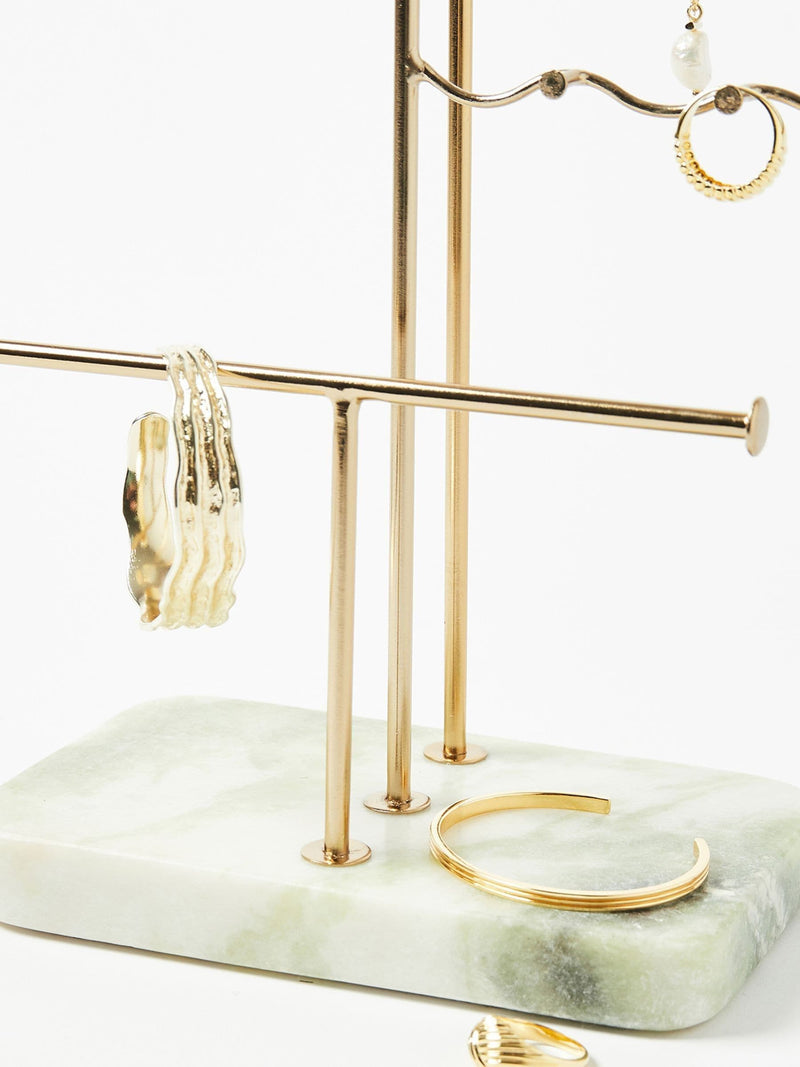 Oliver Bonas gold metal and marble wiggle jewellery stand, imported from the UK