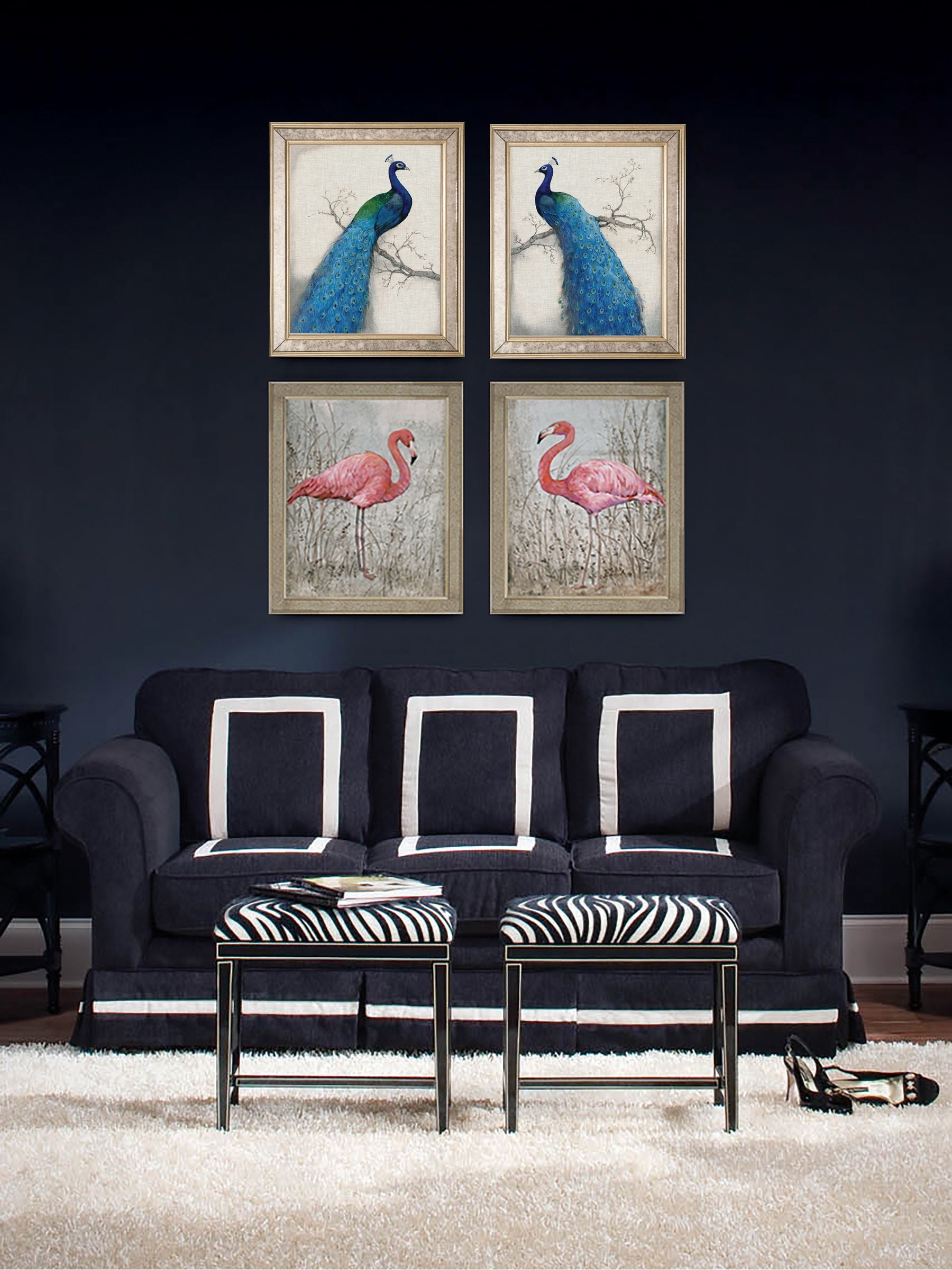 Brookpace Lascelles gold peacock framed print 56x46 cm - British product