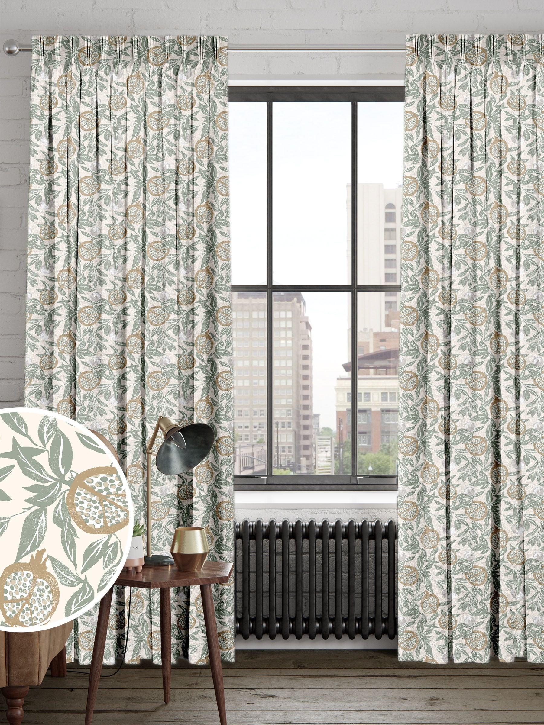 Green Halo Halo Sage made to measure curtains (British brand)