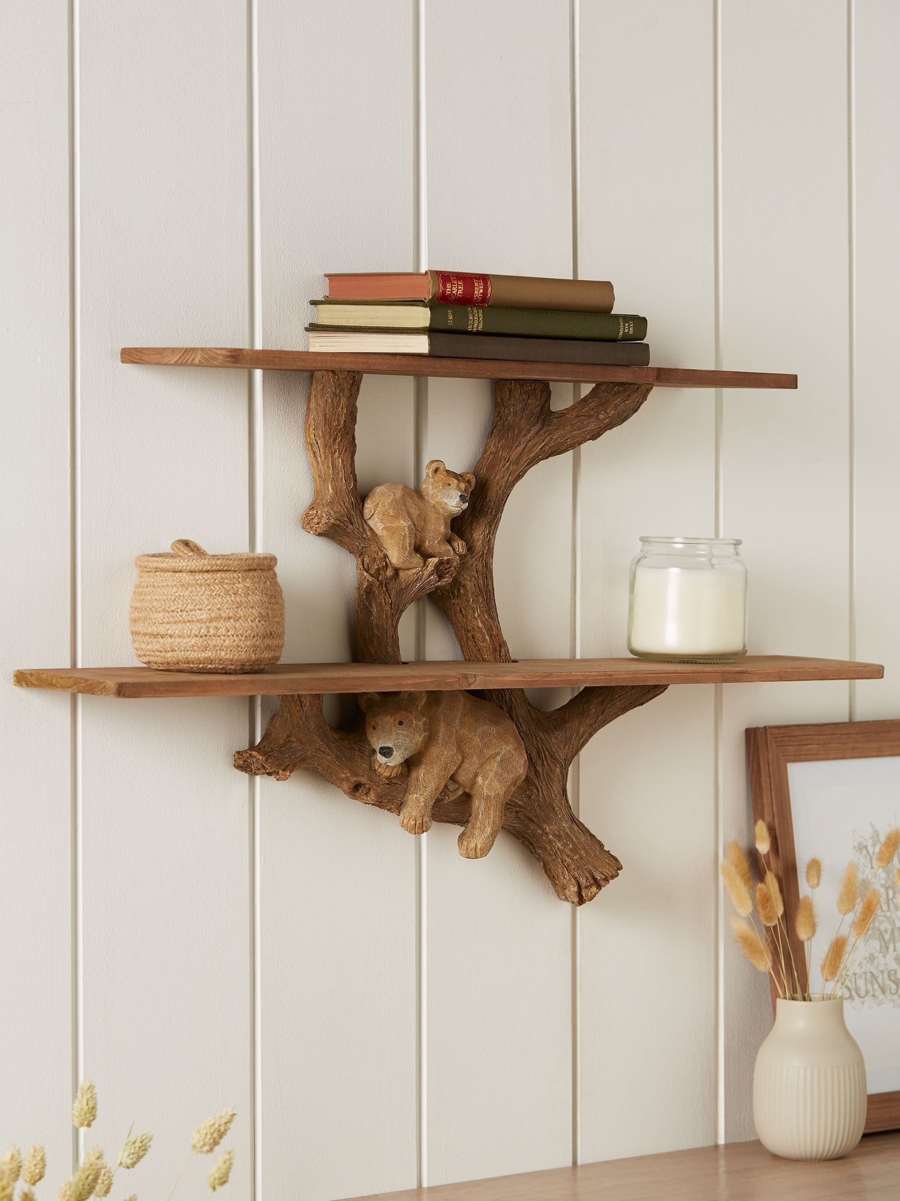 Natural Bertie Bear Set of 2 Wall Shelves