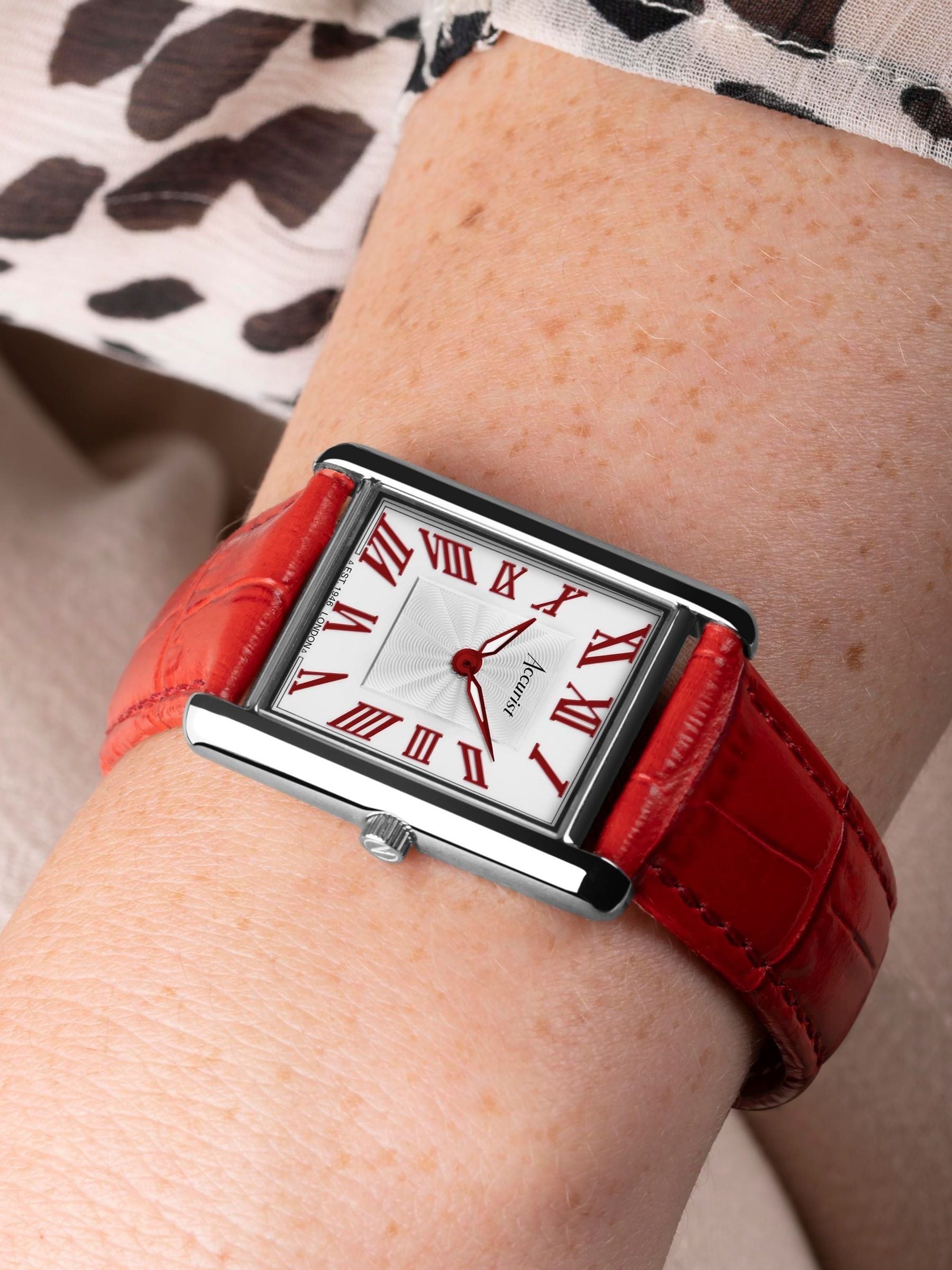 Accurist Red Rectangle Leather Strap Analogue Watch