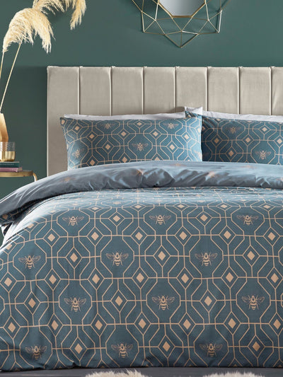 Next Furn Blue Bee Deco Reversible Duvet Cover and Pillowcase Set Double- Buy online at McGrocer