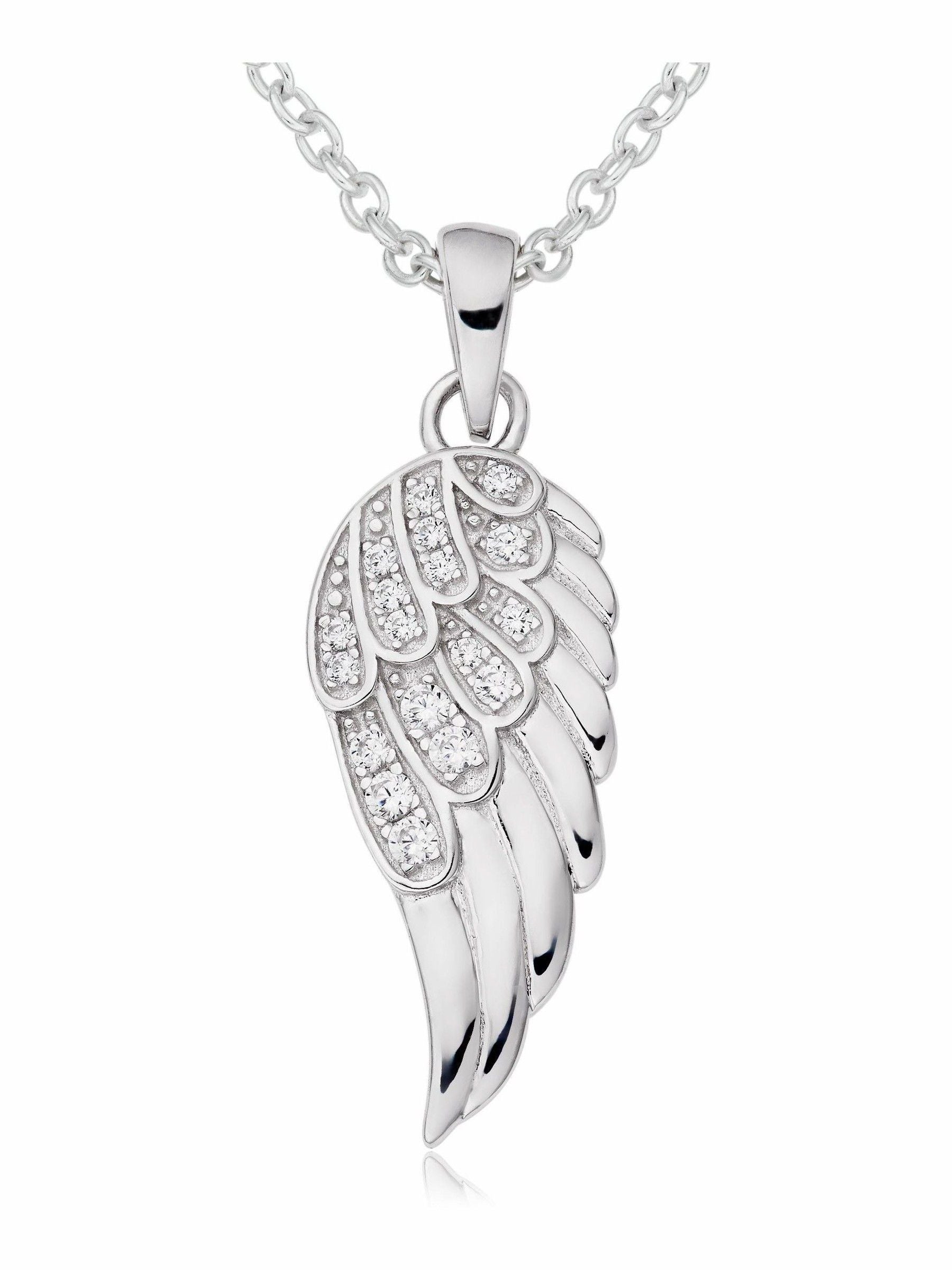 Sterling Silver Cubic Zirconia Angel Wing Pendant Necklace