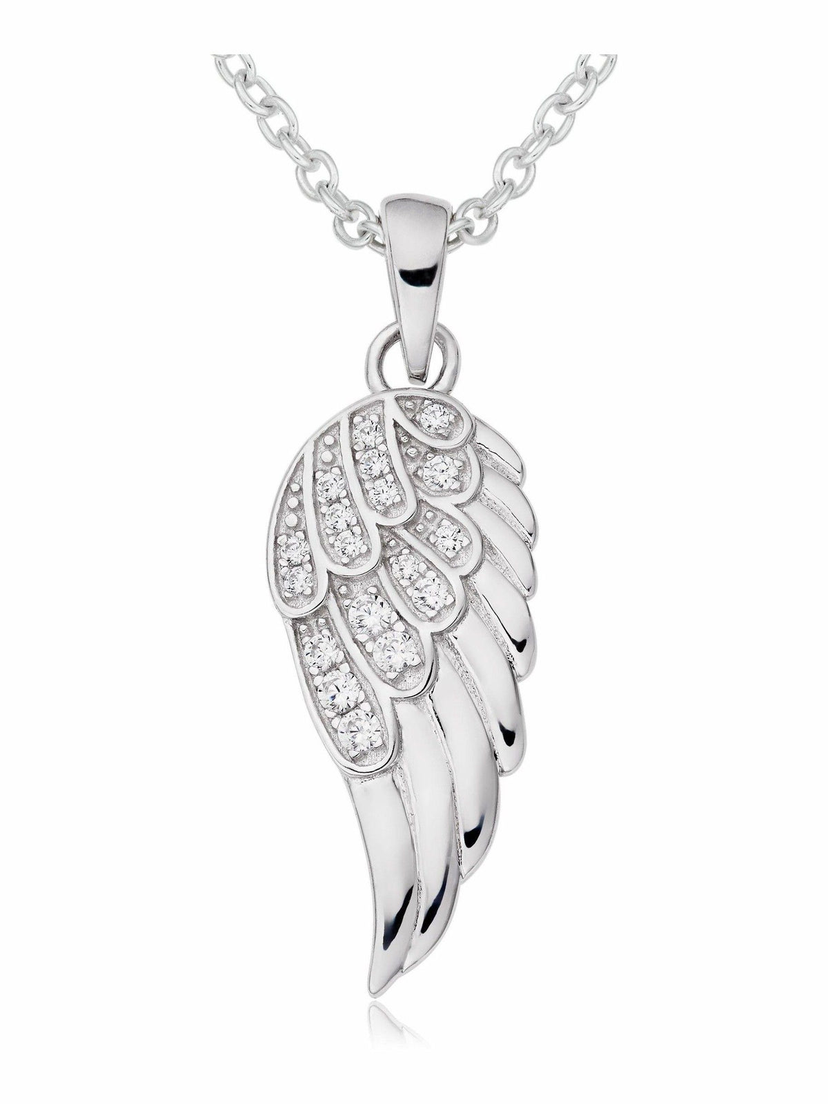 Sterling Silver Cubic Zirconia Angel Wing Pendant Necklace