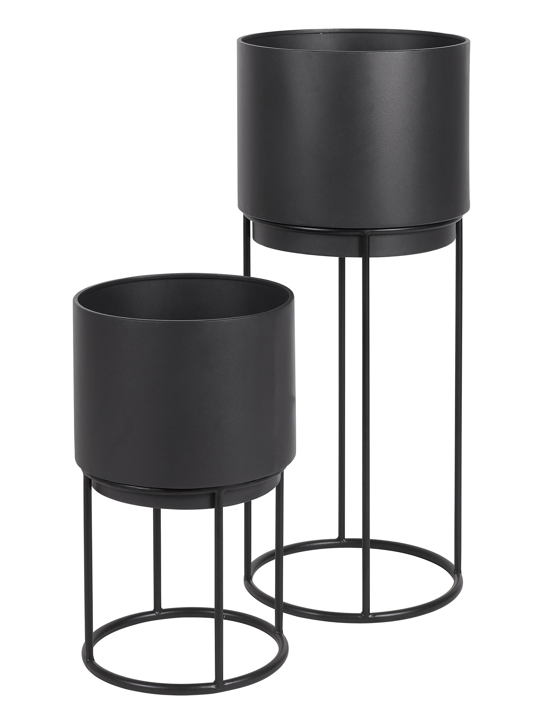Planters set of 2 graphite metal 76cm tall, imported from the UK