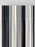 Black Huddson made to measure curtains with grey and black stripes, imported from the UK