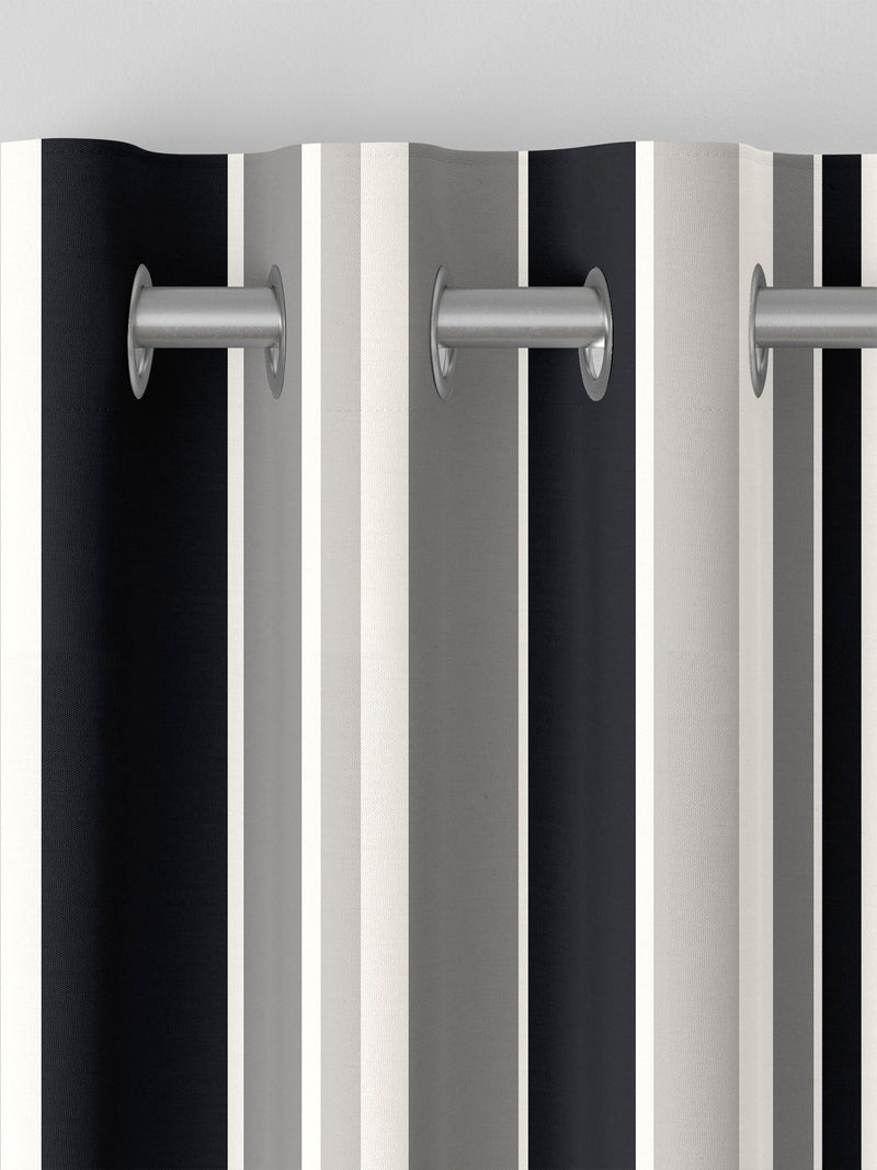 Black Huddson made to measure curtains with grey and black stripes, imported from the UK