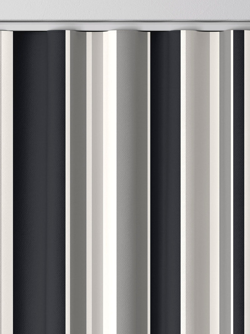 Black Huddson made to measure curtains with grey and black stripes, imported from the UK