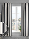 Black Huddson made to measure curtains with grey and black stripes, imported from the UK