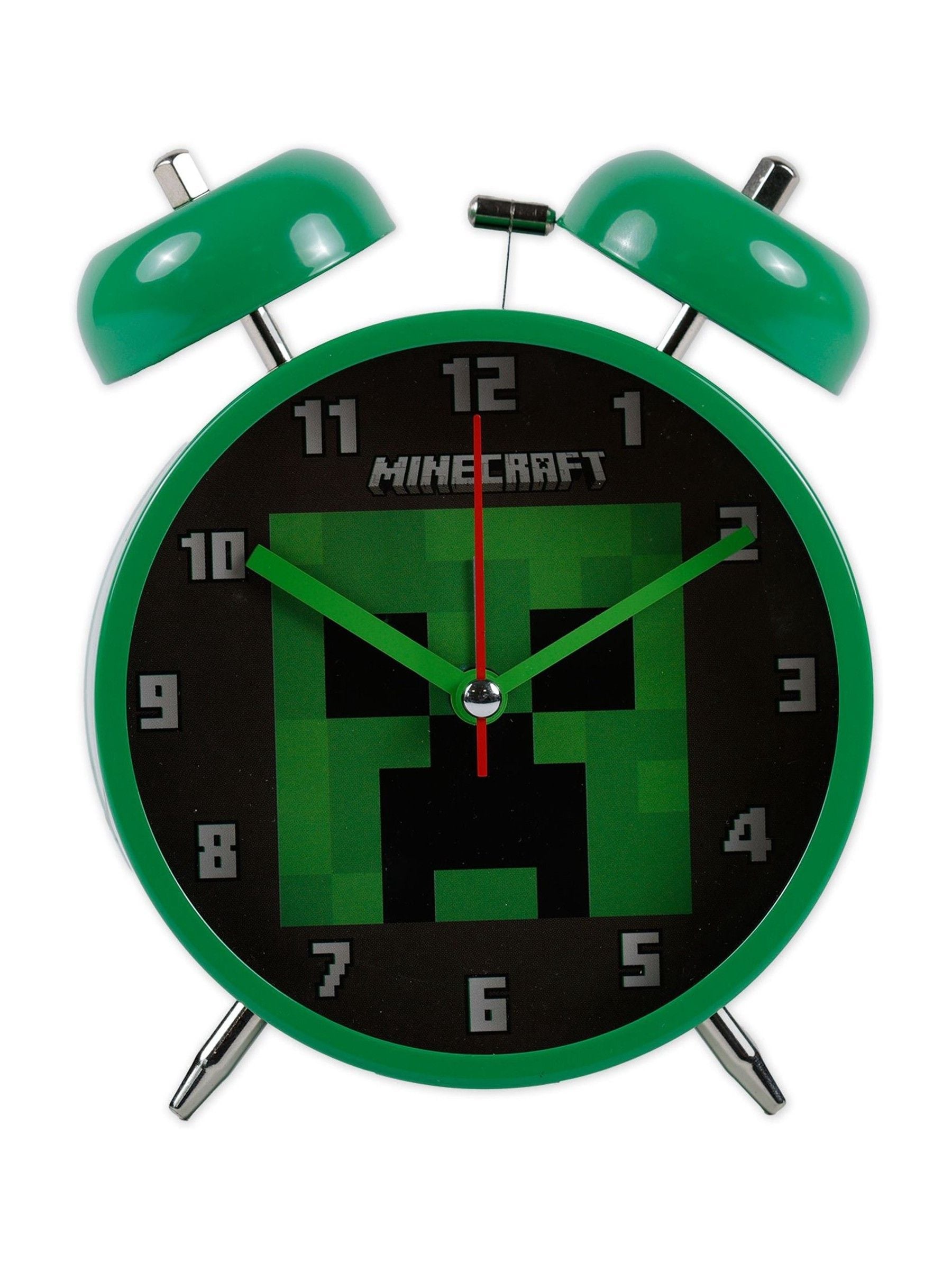 Peers Hardy green Minecraft twin bell alarm clock, UK version