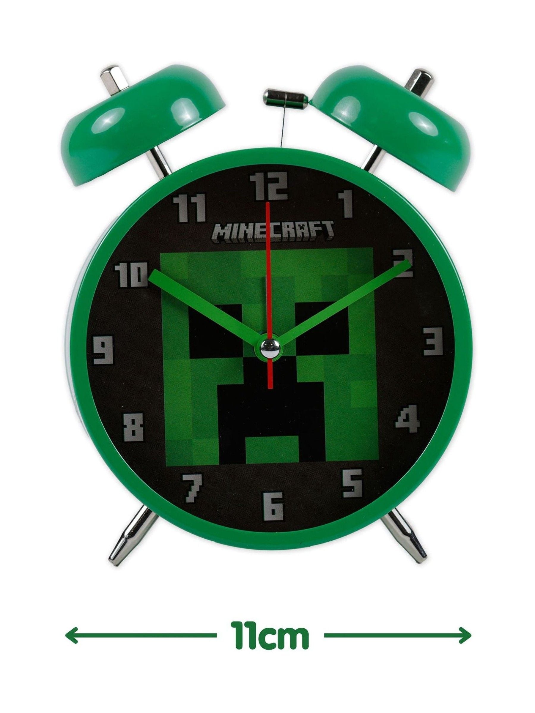 Peers Hardy green Minecraft twin bell alarm clock, UK version