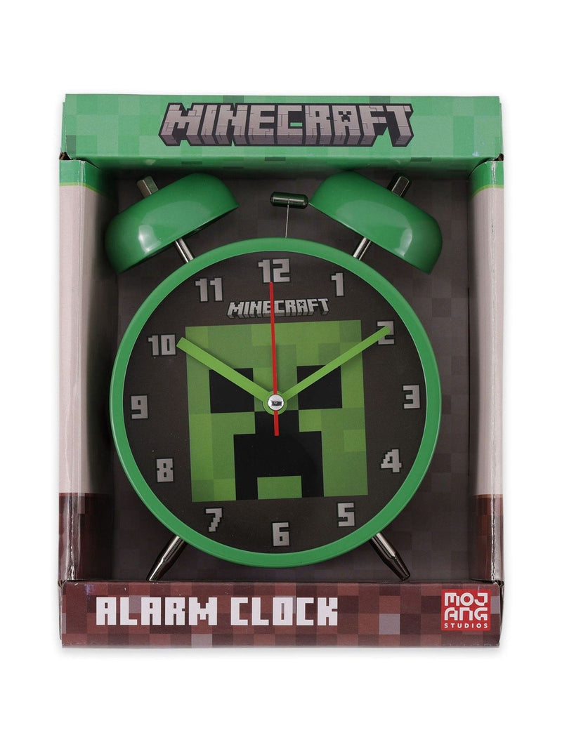 Peers Hardy green Minecraft twin bell alarm clock, UK version