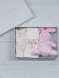 Emile Et Rose pink floral embroidered bib gift set, UK version