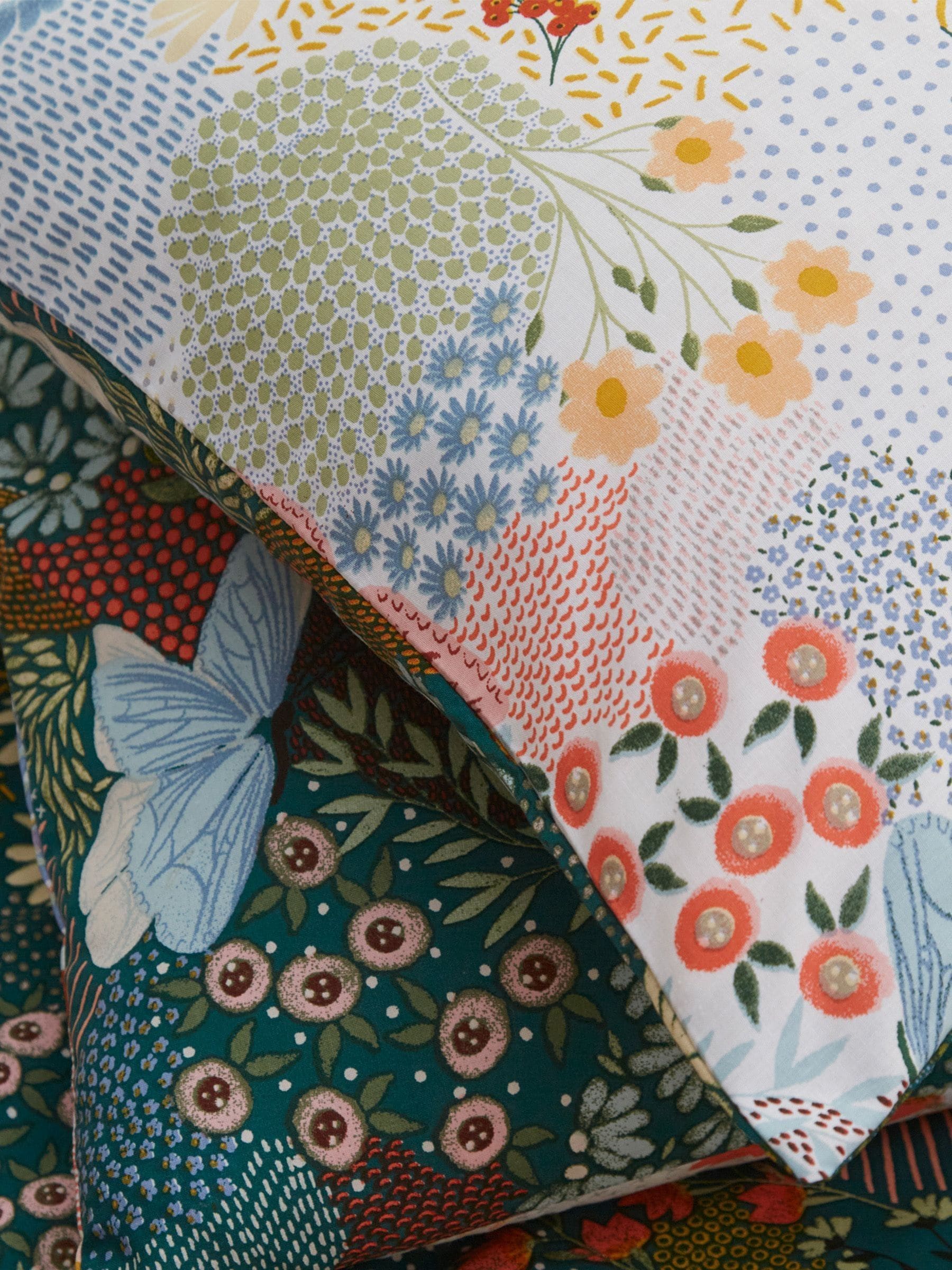Furn teal blue forage reversible floral duvet cover and pillowcase set - British product