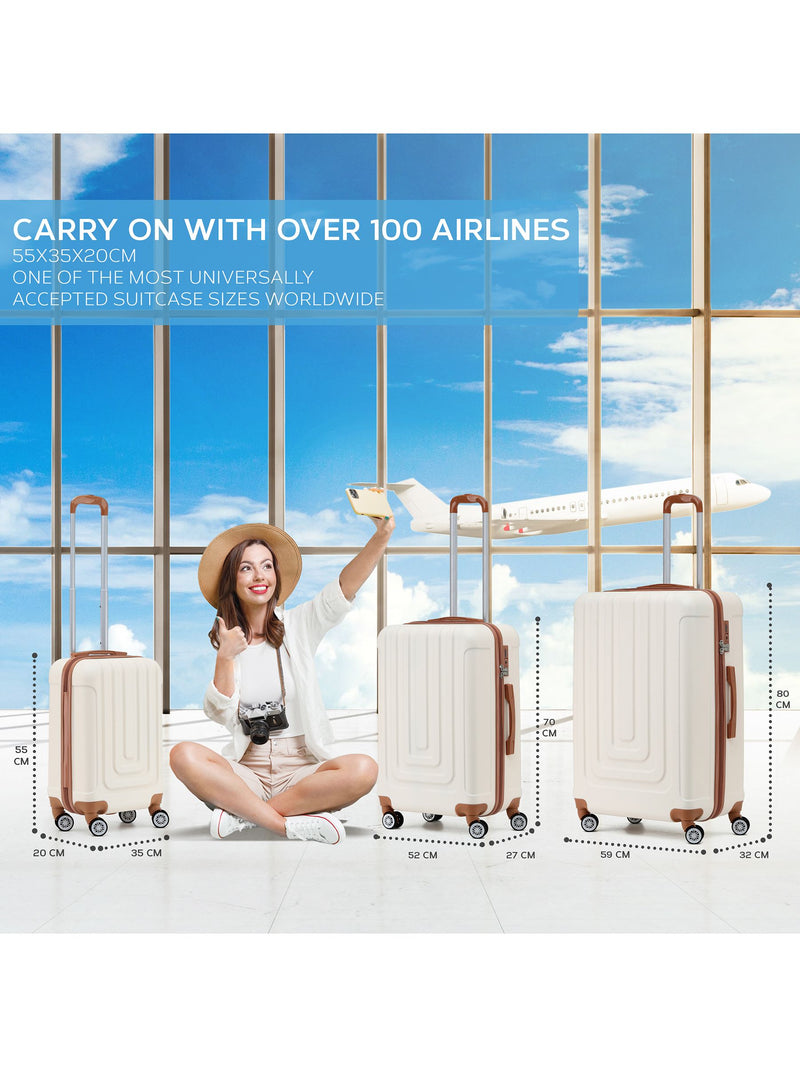 Flight Knight Cream Large Hardcase Lightweight Check-In Suitcase with 4 Wheels
