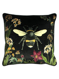 Evans Lichfield midnight garden bee print velvet cushion 43x43cm, UK version